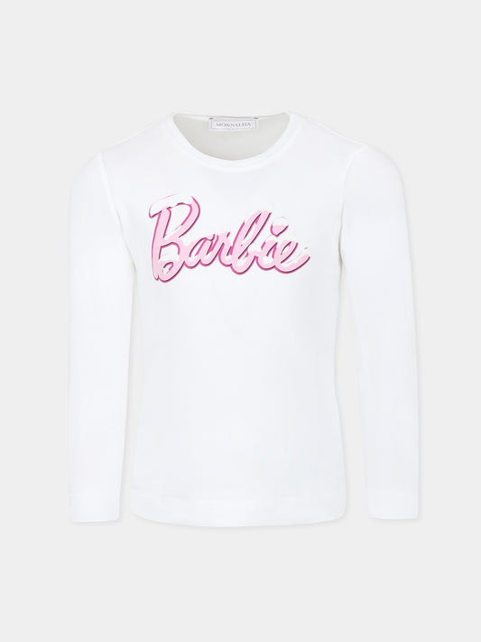 T-shirt bianca per bambina con scritta Barbie,Monnalisa,11D644 4201 0001