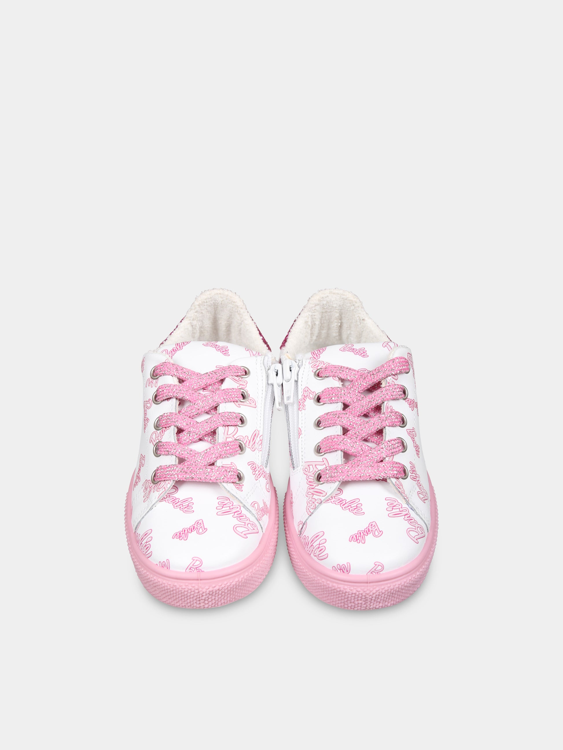 Sneakers bianche per bambina con scritta Barbie all over,Monnalisa,8CD020 4F34 0193