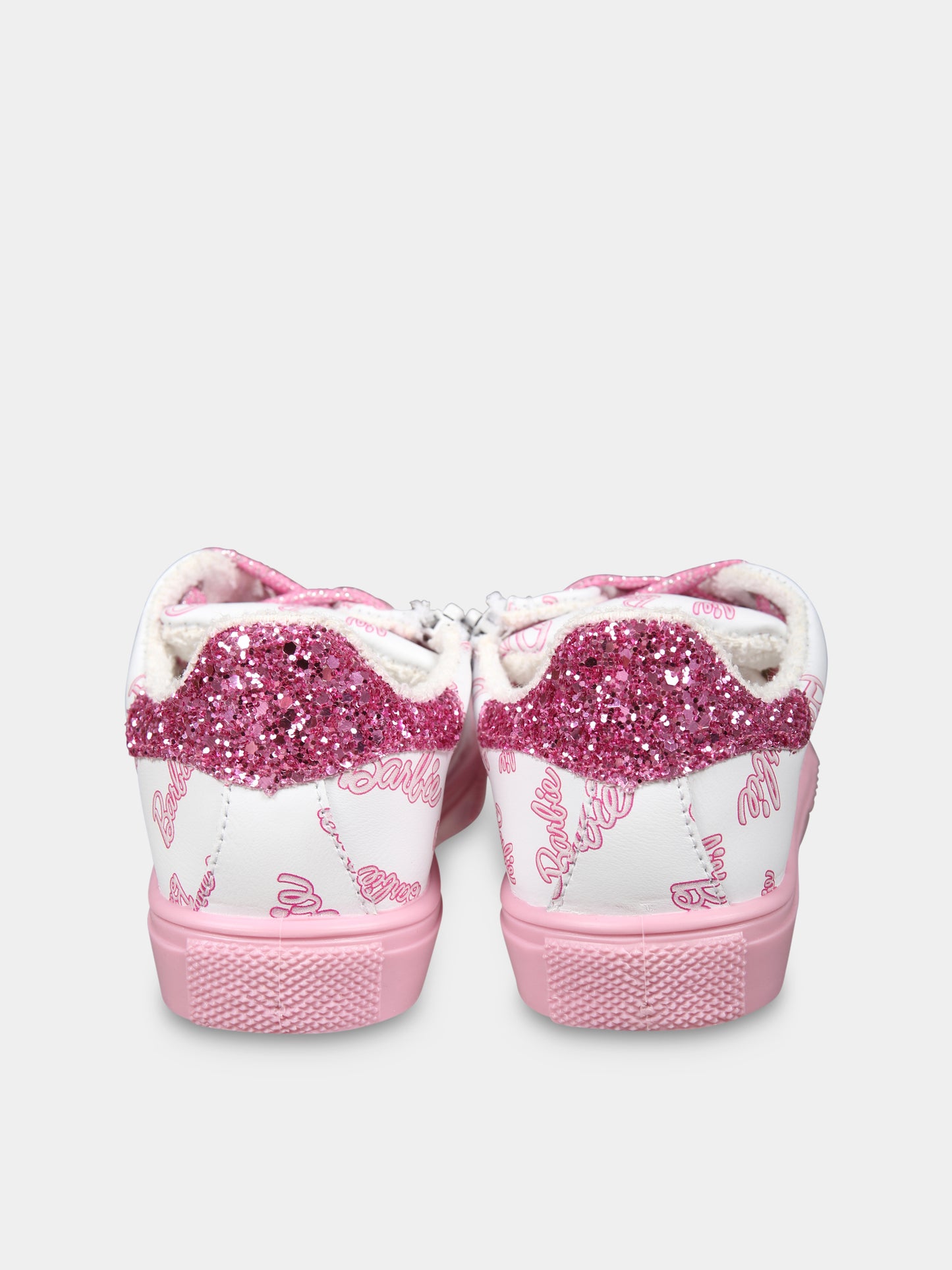 Sneakers bianche per bambina con scritta Barbie all over,Monnalisa,8CD020 4F34 0193