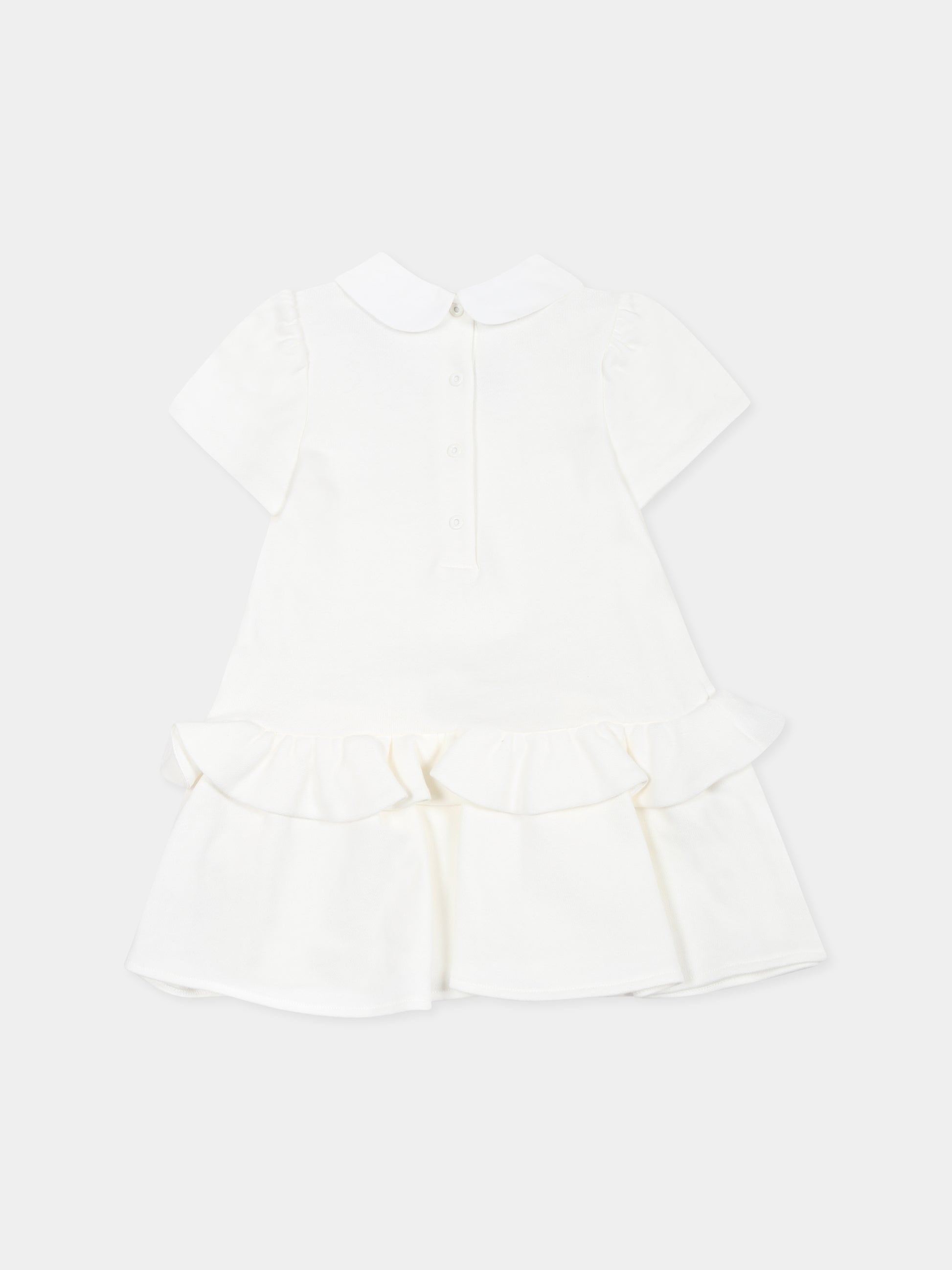 Vestito bianco per neonata con fiocco e FF,Fendi Kids,BFB538 5V0 F0TU9