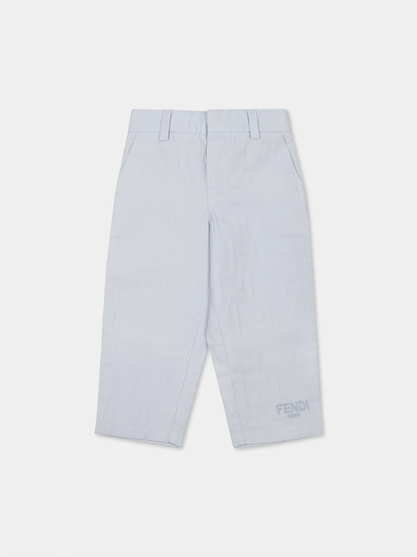 Light blue trousers for baby boy with FF