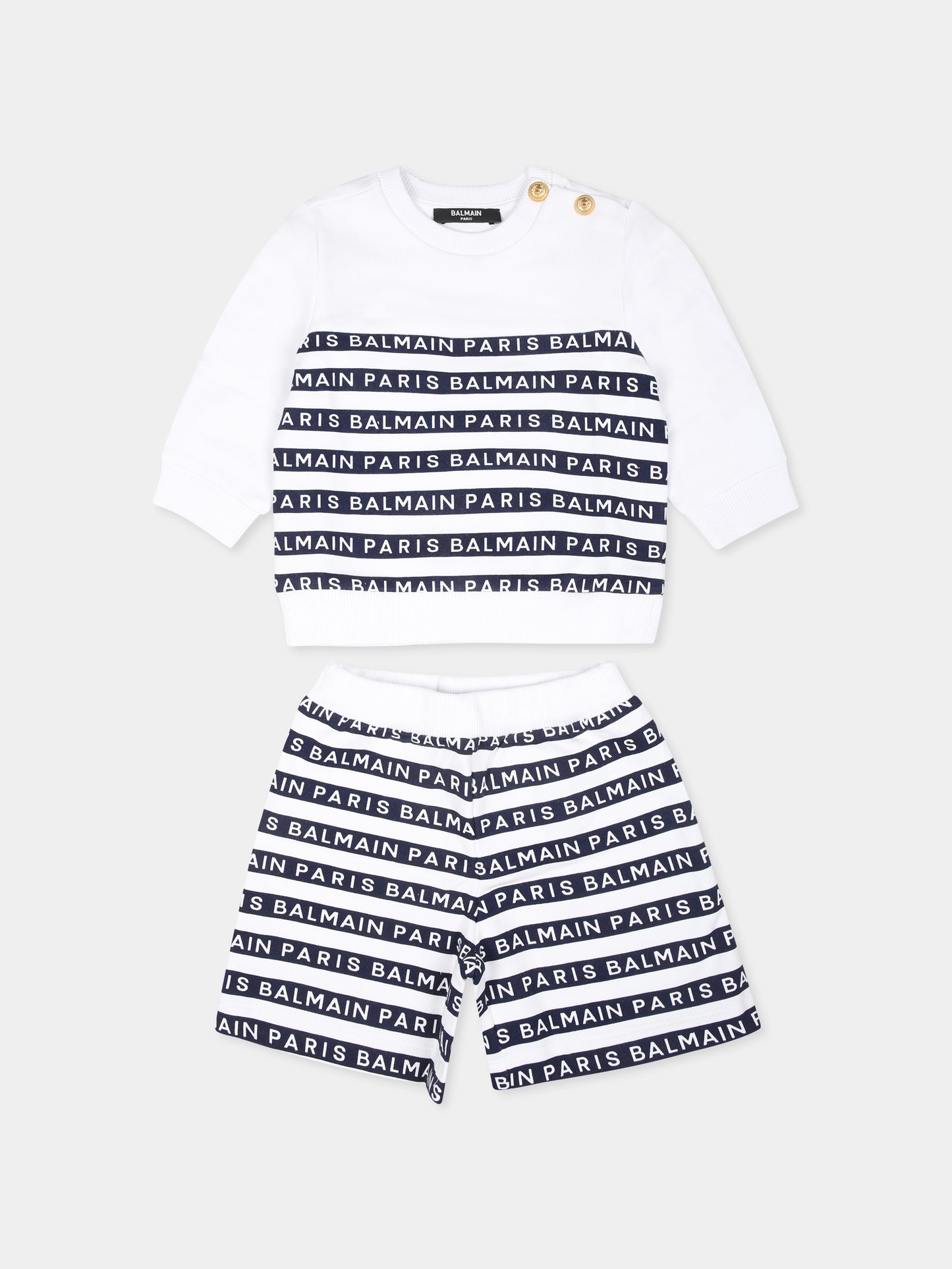 Completo bianco per neonato con logo,Balmain Kids,BU3560 Z1909 100BL