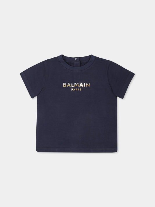 T-shirt blu per neonati con logo,Balmain Kids,BU8001 Z1884 649