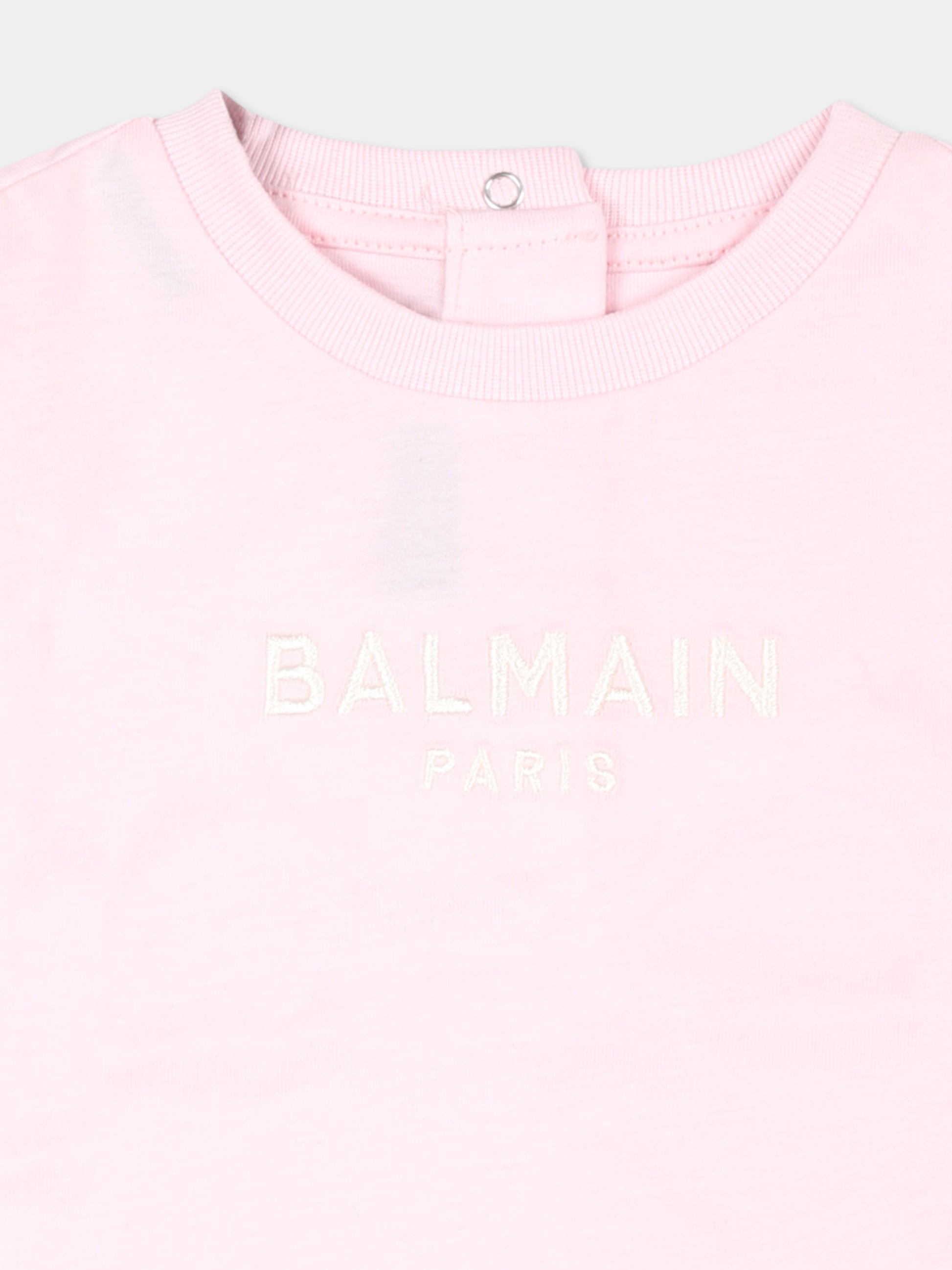 T-shirt rosa per neonata con logo,Balmain Kids,BU8011 Z1751 540AV