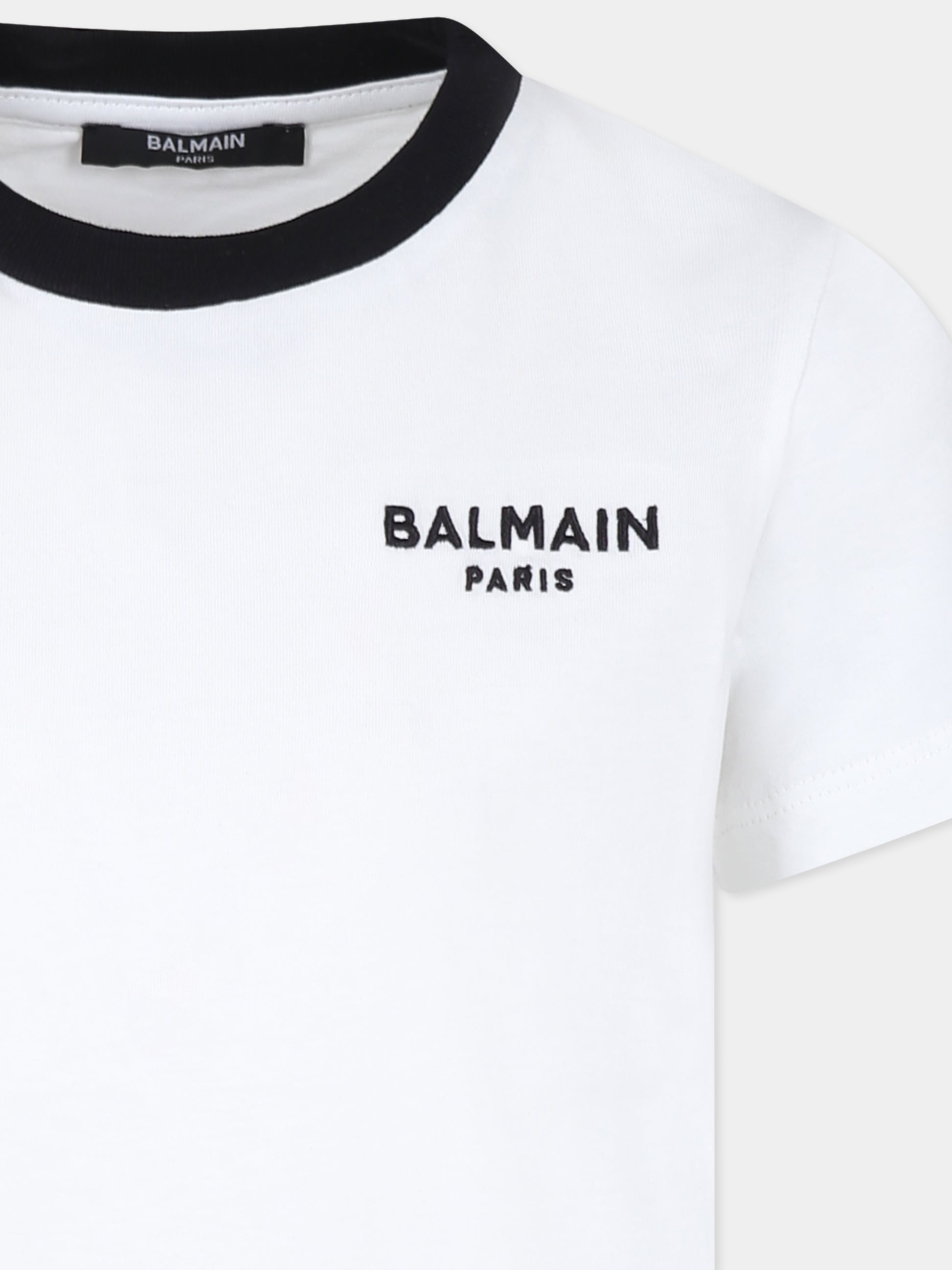 T-shirt bianca per bambini con logo,Balmain Kids,BU8P71 Z1751 100