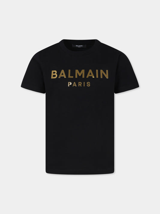 T-shirt nera per bambini con logo,Balmain Kids,BU8Q91 Z0057 930OR