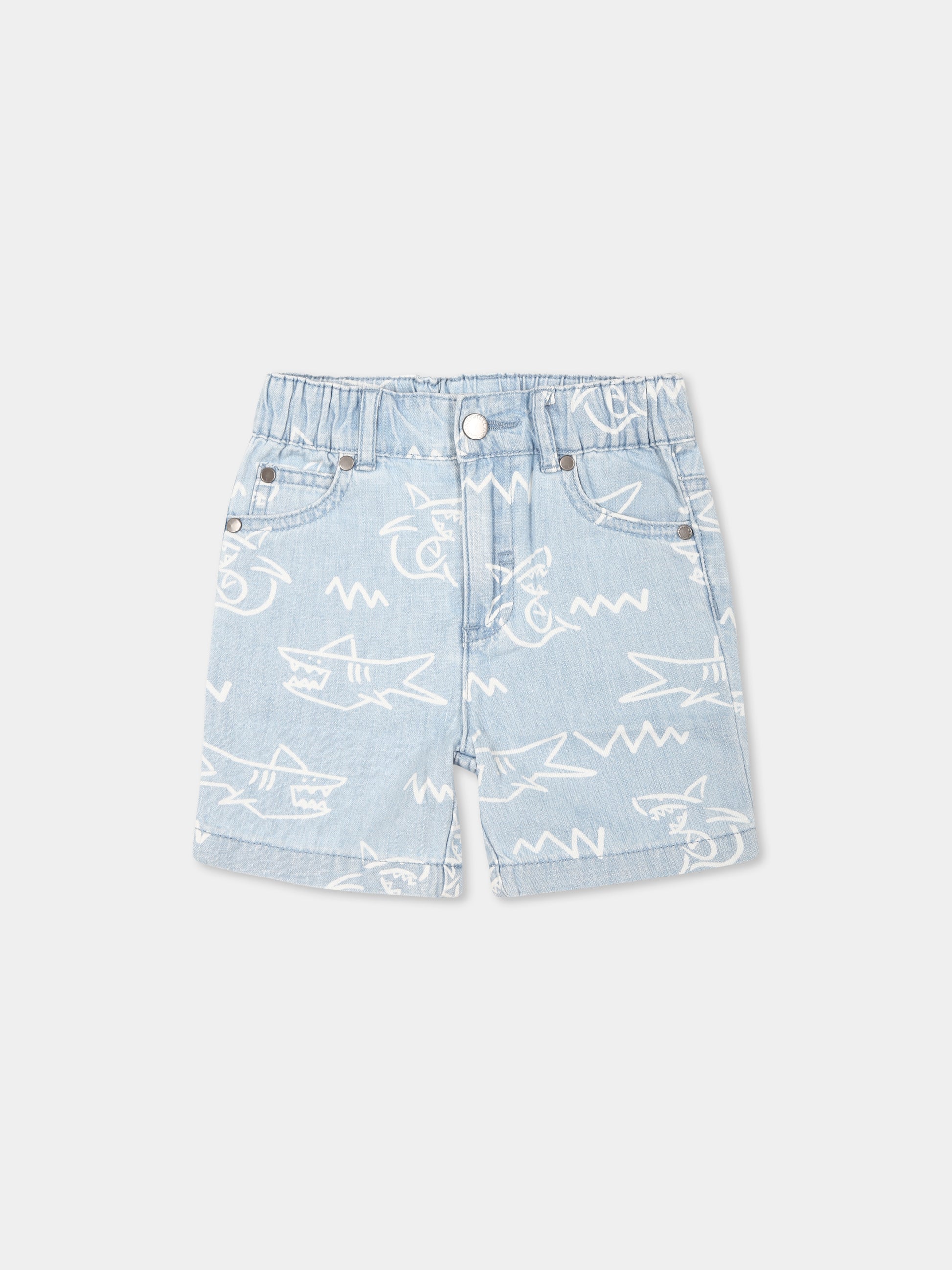 Shorts bu per neonato con stampa squalo,Stella Mccartney Kids,TU6649 Z1701 601BC