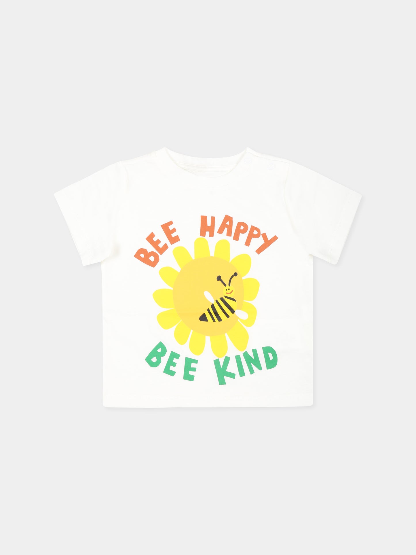 T-shirt avorio per neonati con stampa ape e scritta,Stella Mccartney Kids,TU8071 Z0434 101