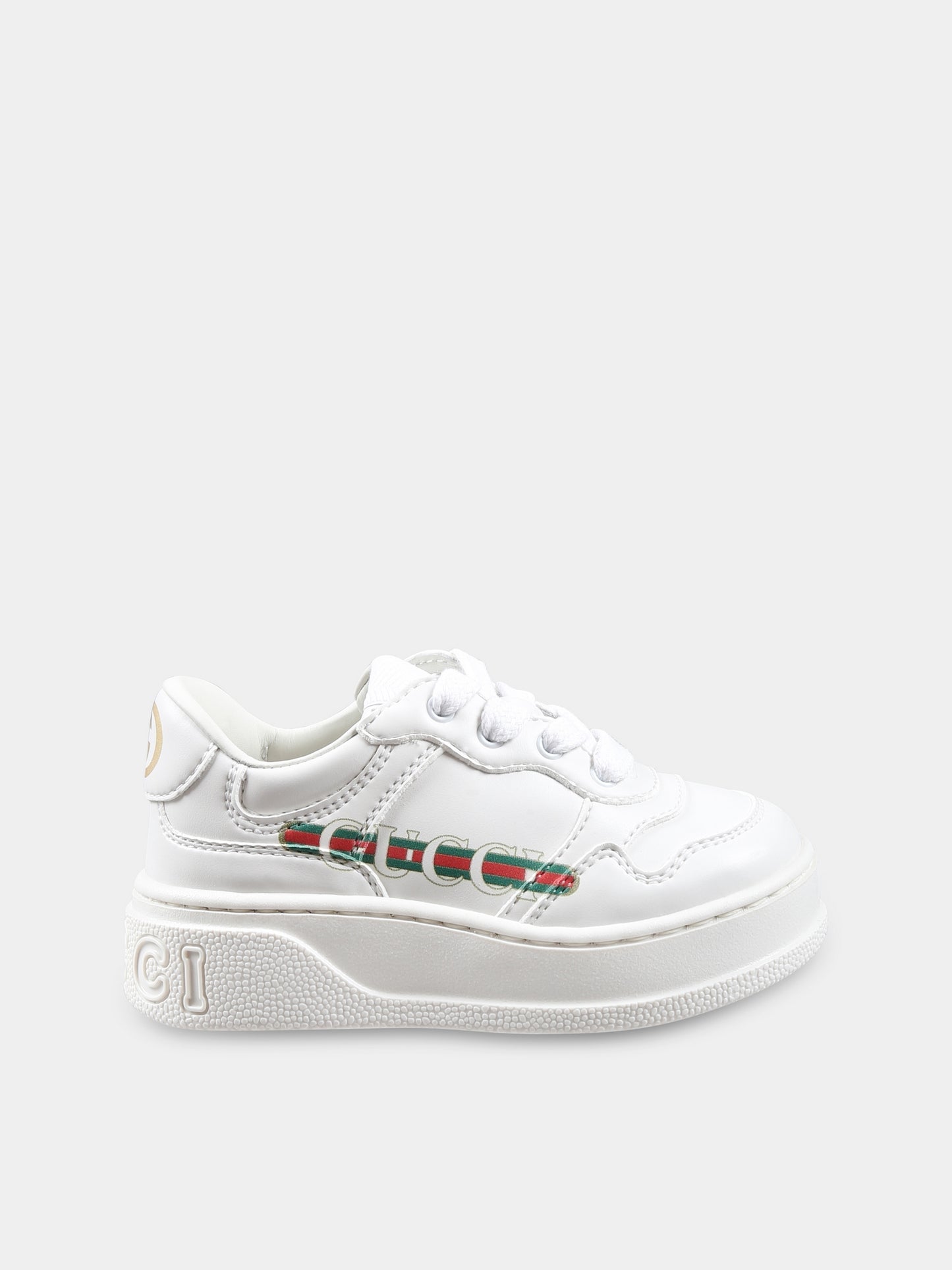 White sneakers for kids with logo