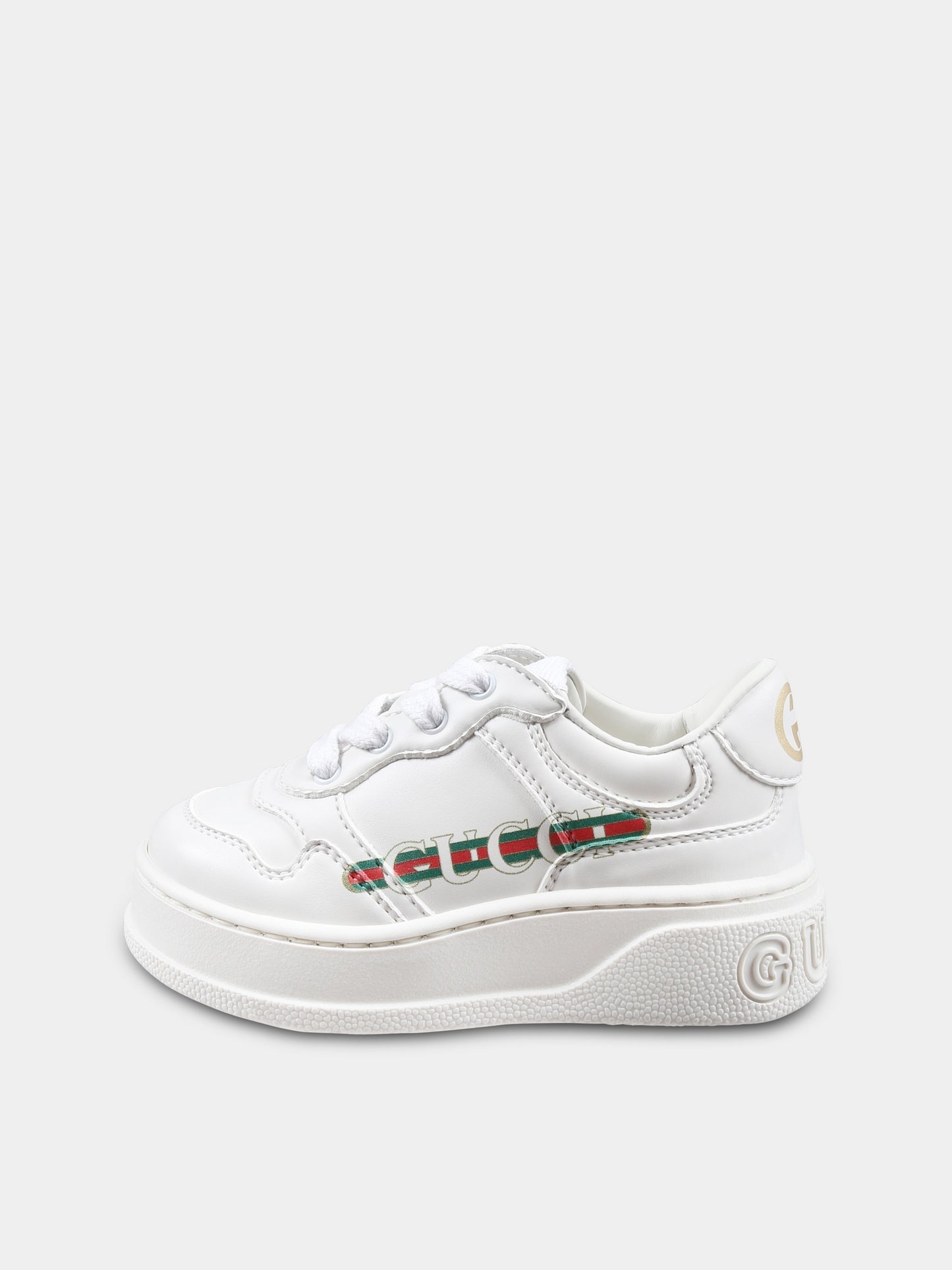 White sneakers for kids with logo