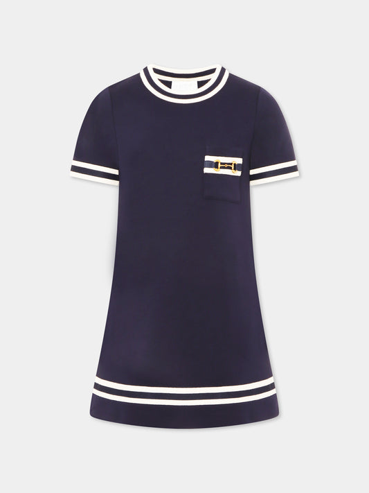 Blue dress for girl with iconic horsebit