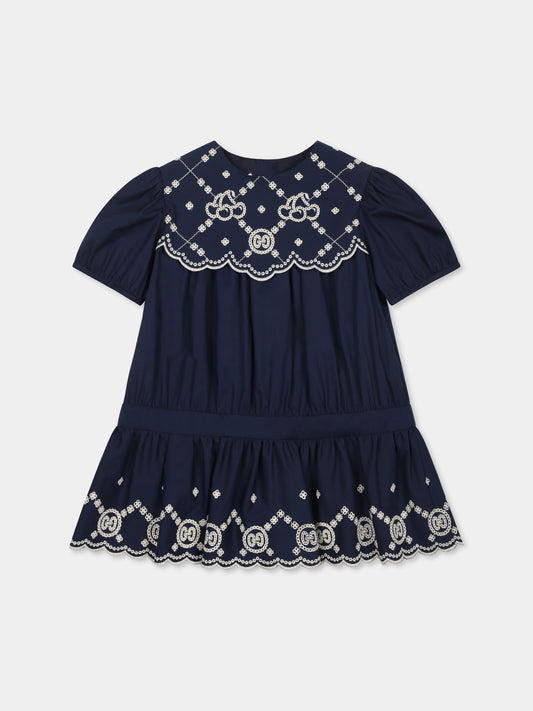 Vestito blu per neonata con ricamo ciliegie GG,Gucci Kids,808188 Z7AC1 4020