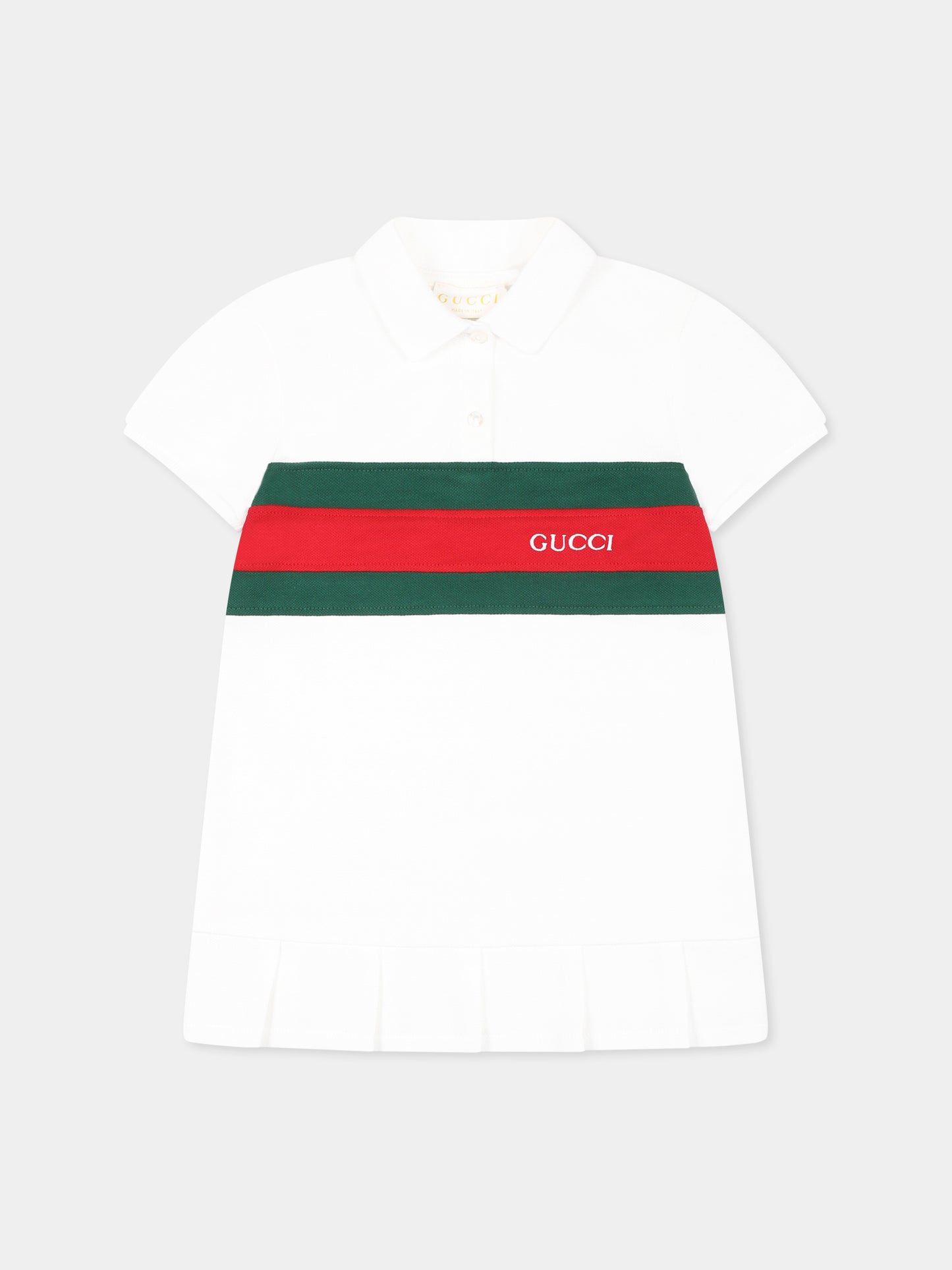 Vestito bianco per neonata con dettaglio Web,Gucci Kids,808694 XJGZ1 9250