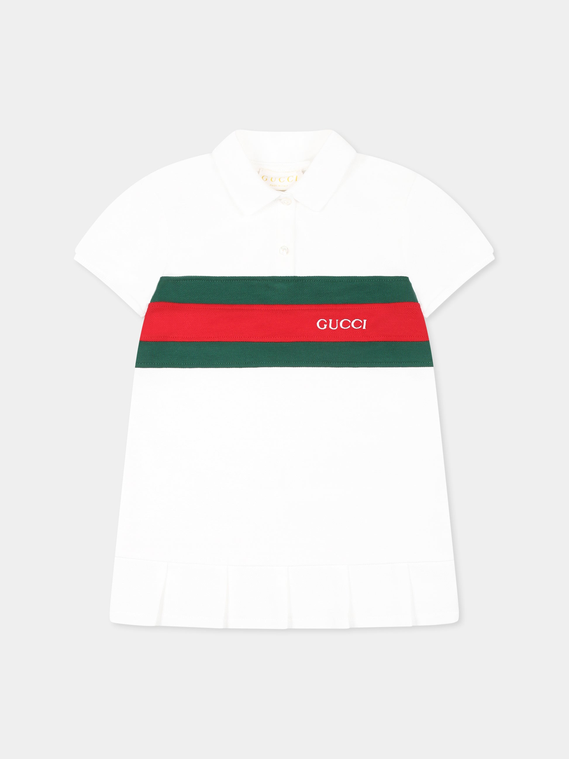 Vestito bianco per neonata con dettaglio Web,Gucci Kids,808694 XJGZ1 9250
