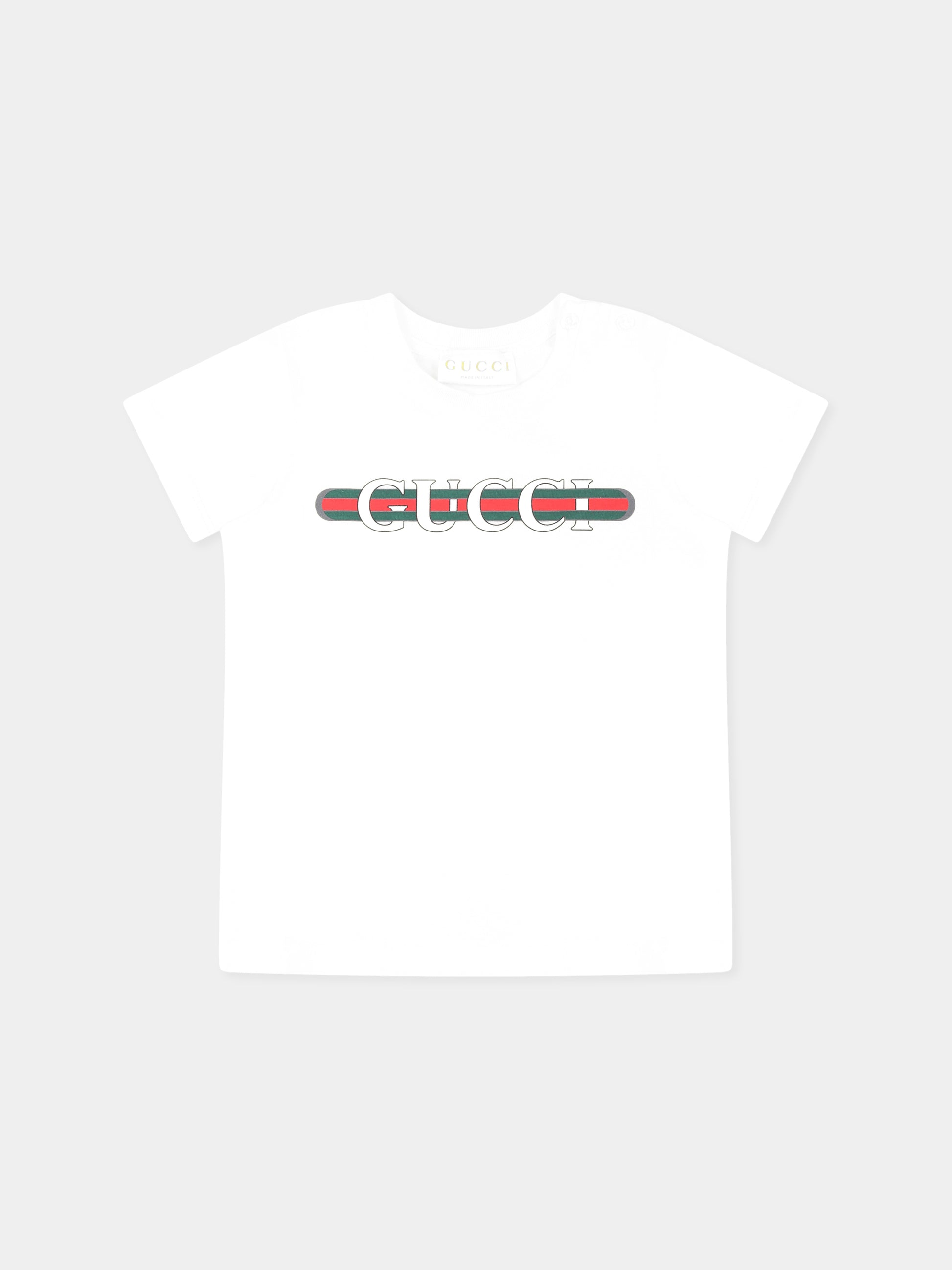 T-shirt bianca per neonati con logo,Gucci Kids,548034 XJGPI 9214