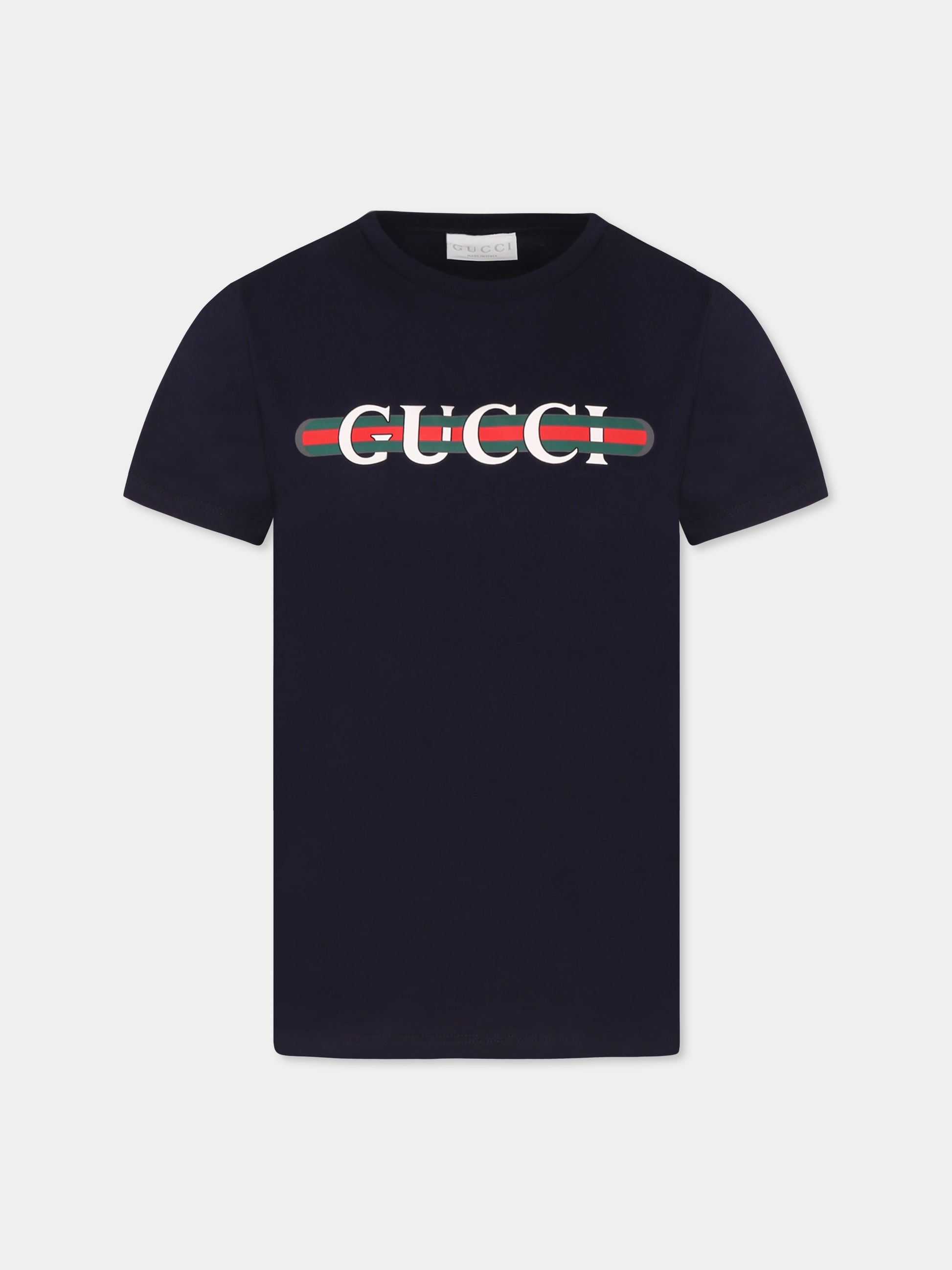 T-shirt blu per bambini con logo,Gucci Kids,561651 XJGPI 4392