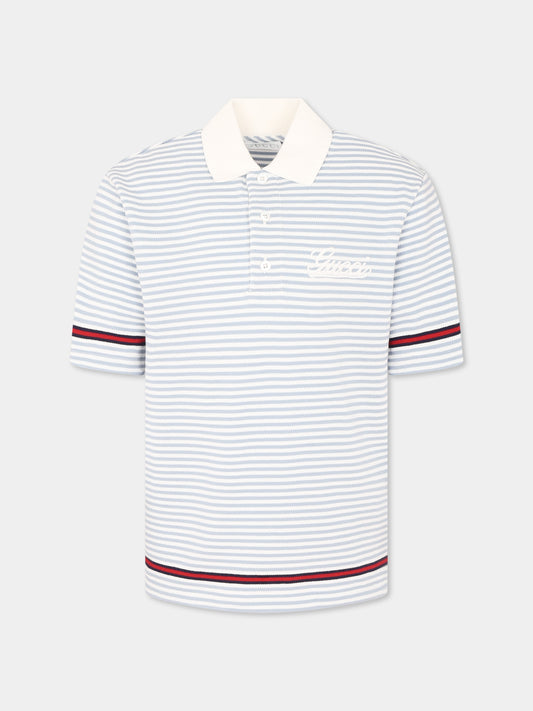 Polo celeste per bambini con logo,Gucci Kids,805408 XJGXY 9716