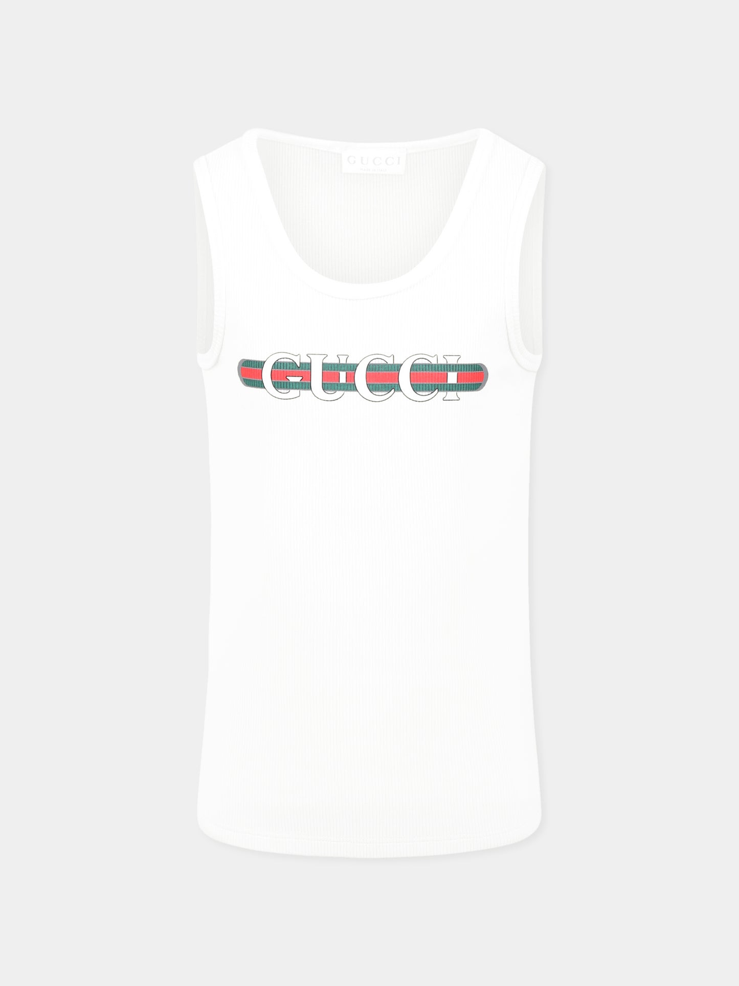 Canotta bianca per bambini con logo,Gucci Kids,808717 XJG0X 9214