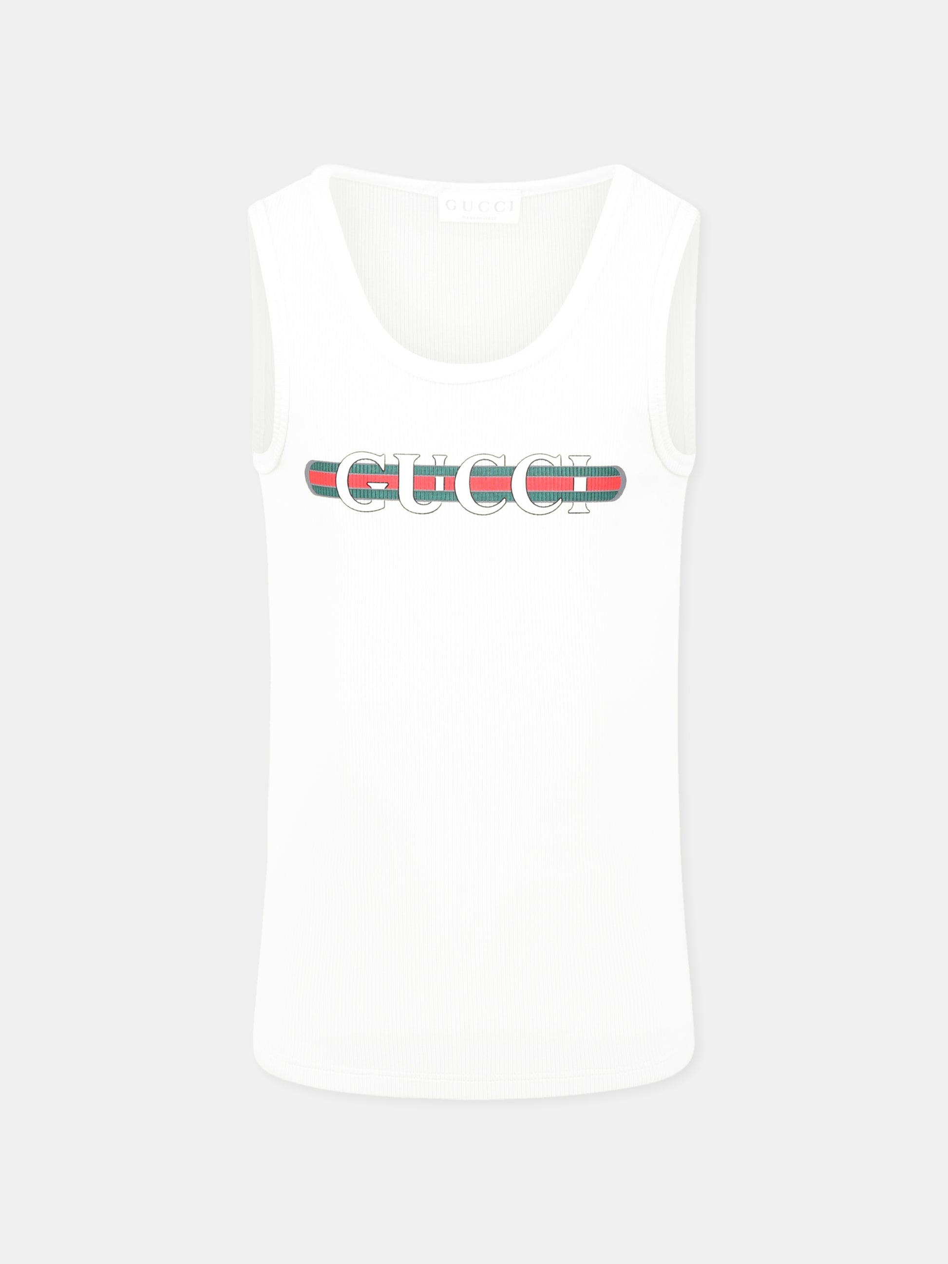 Canotta bianca per bambini con logo,Gucci Kids,808717 XJG0X 9214