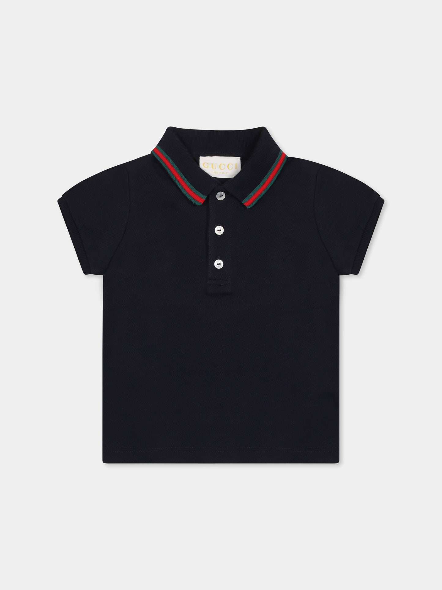 Polo blu per neonato con dettaglio Web,Gucci Kids,805415 XJGXV 4306