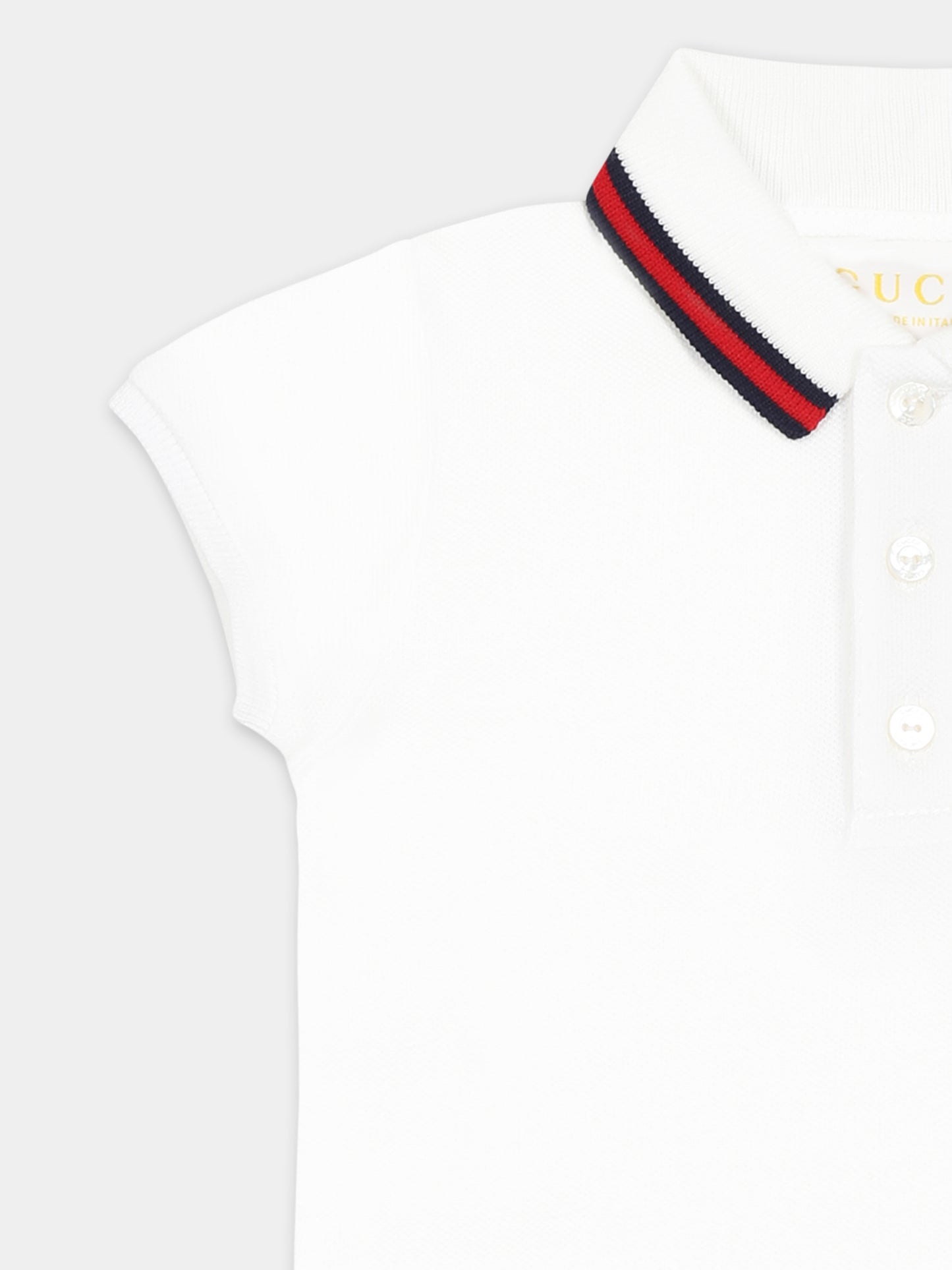 Polo bianca per neonato con dettaglio Web,Gucci Kids,805415 XJGXV 9250