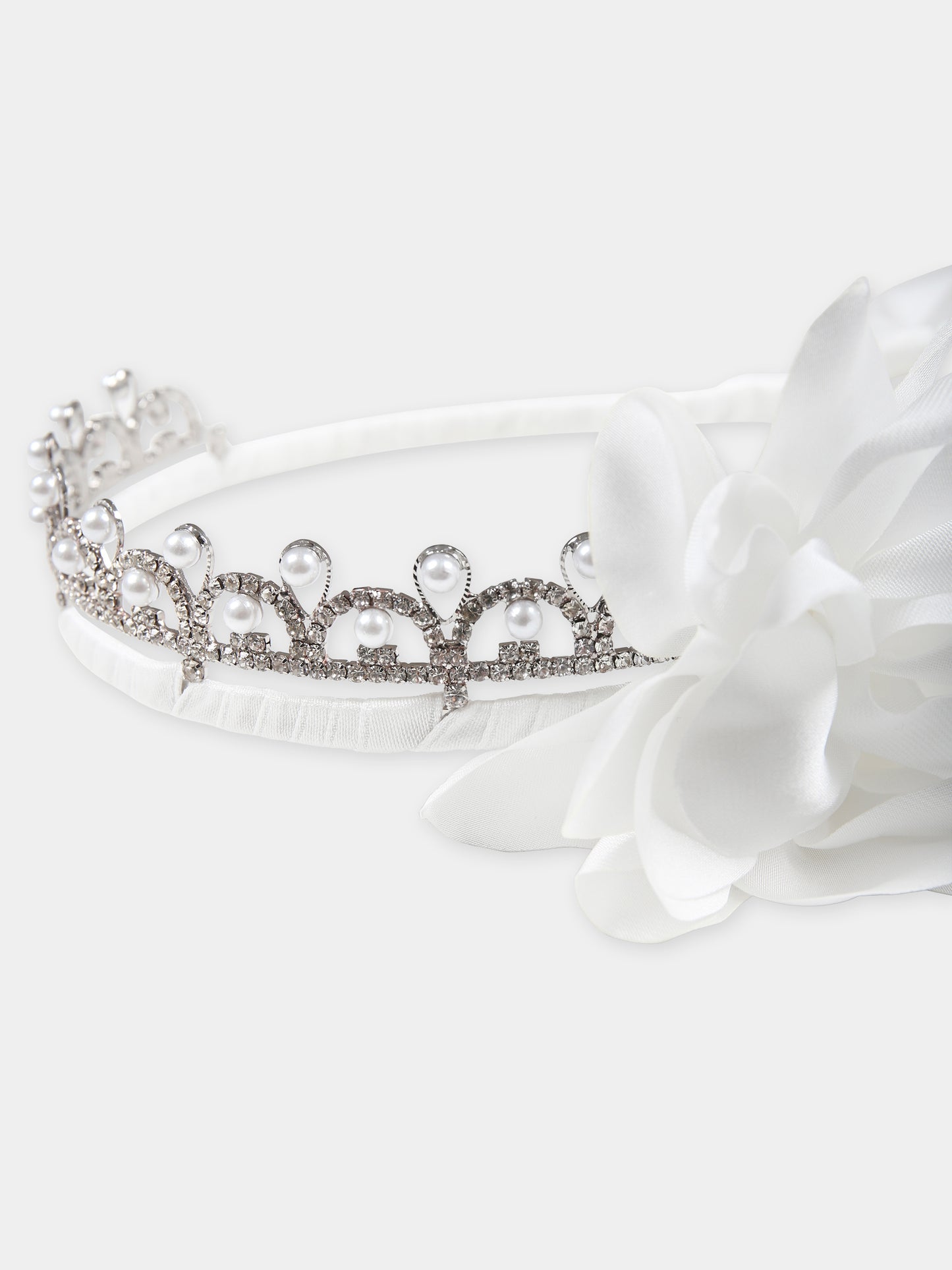 Cerchietto bianco per bambina con perle e fiore,Monnalisa,79E020 5073 0001