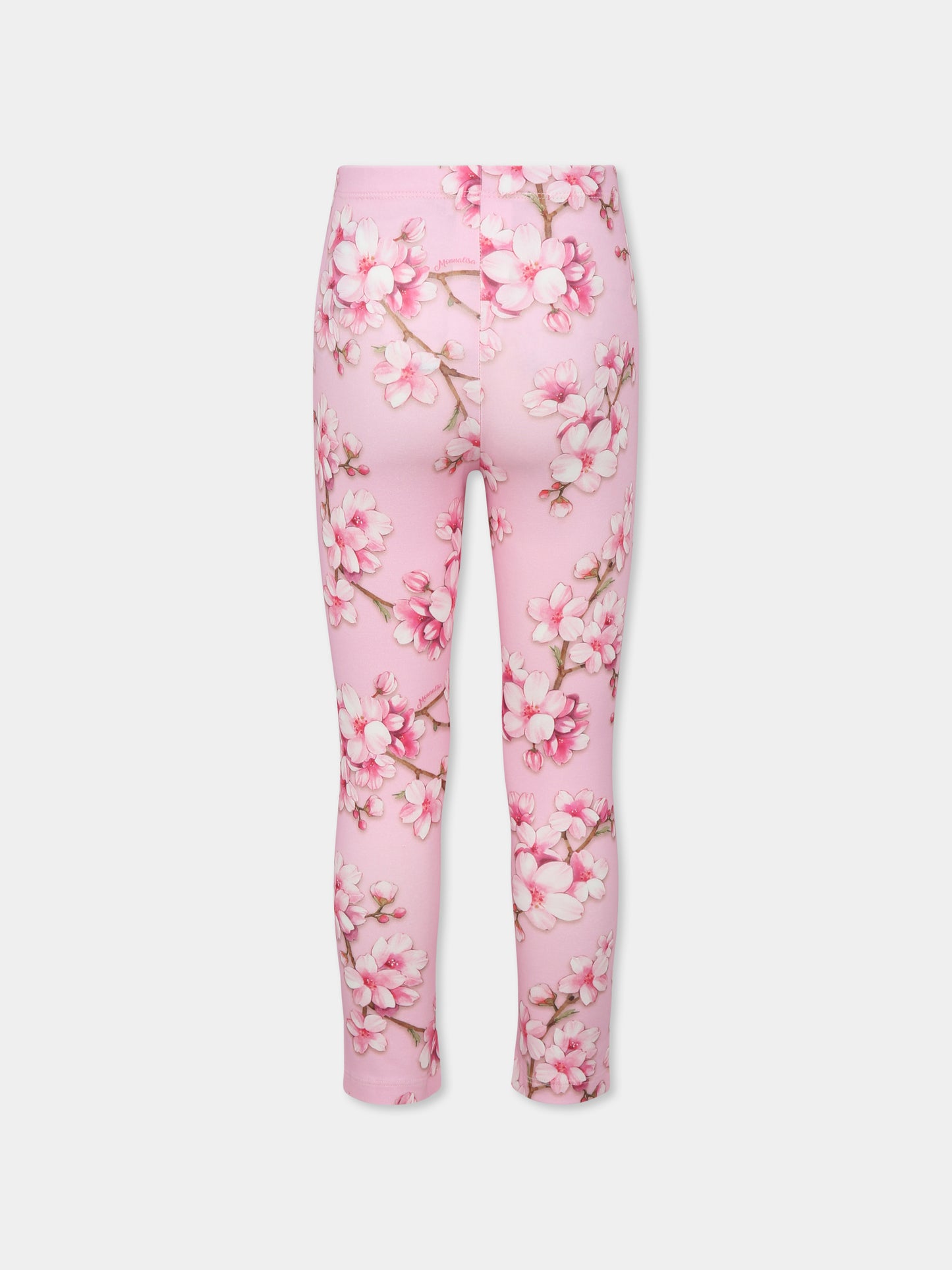 Leggings rosa per bambina con stampa floreale,Monnalisa,19E402 5018 0090