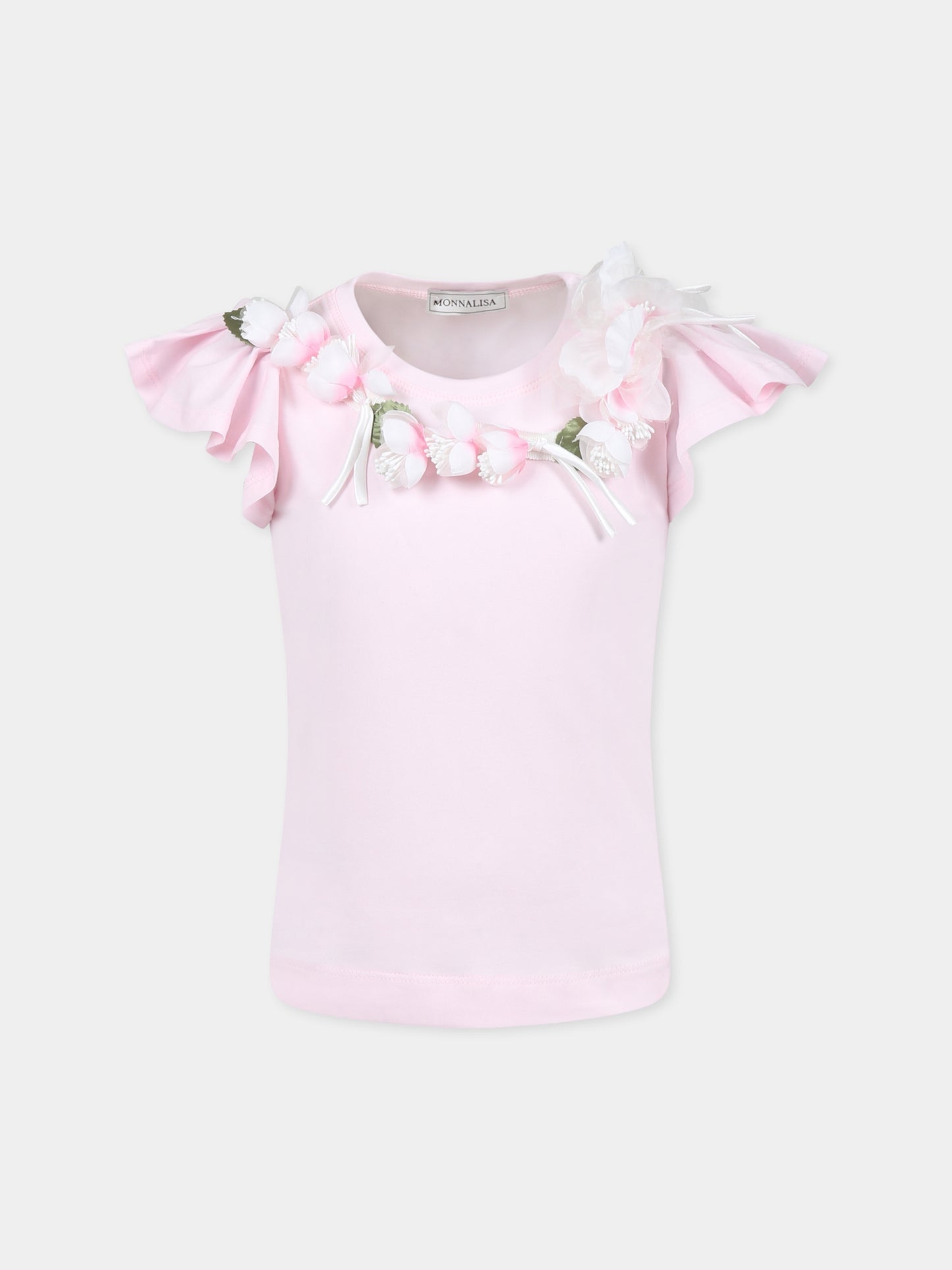 T-shirt rosa per bamibna con fiori di pesco,Monnalisa,11E613 5202 0090