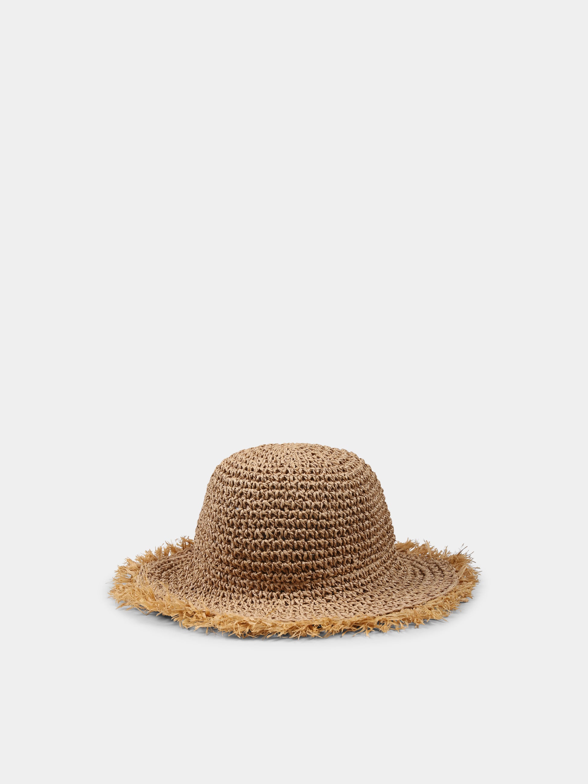 Cappello di paglia marrone per bambina con fiori di pesco,Monnalisa,19E065 5097 0003