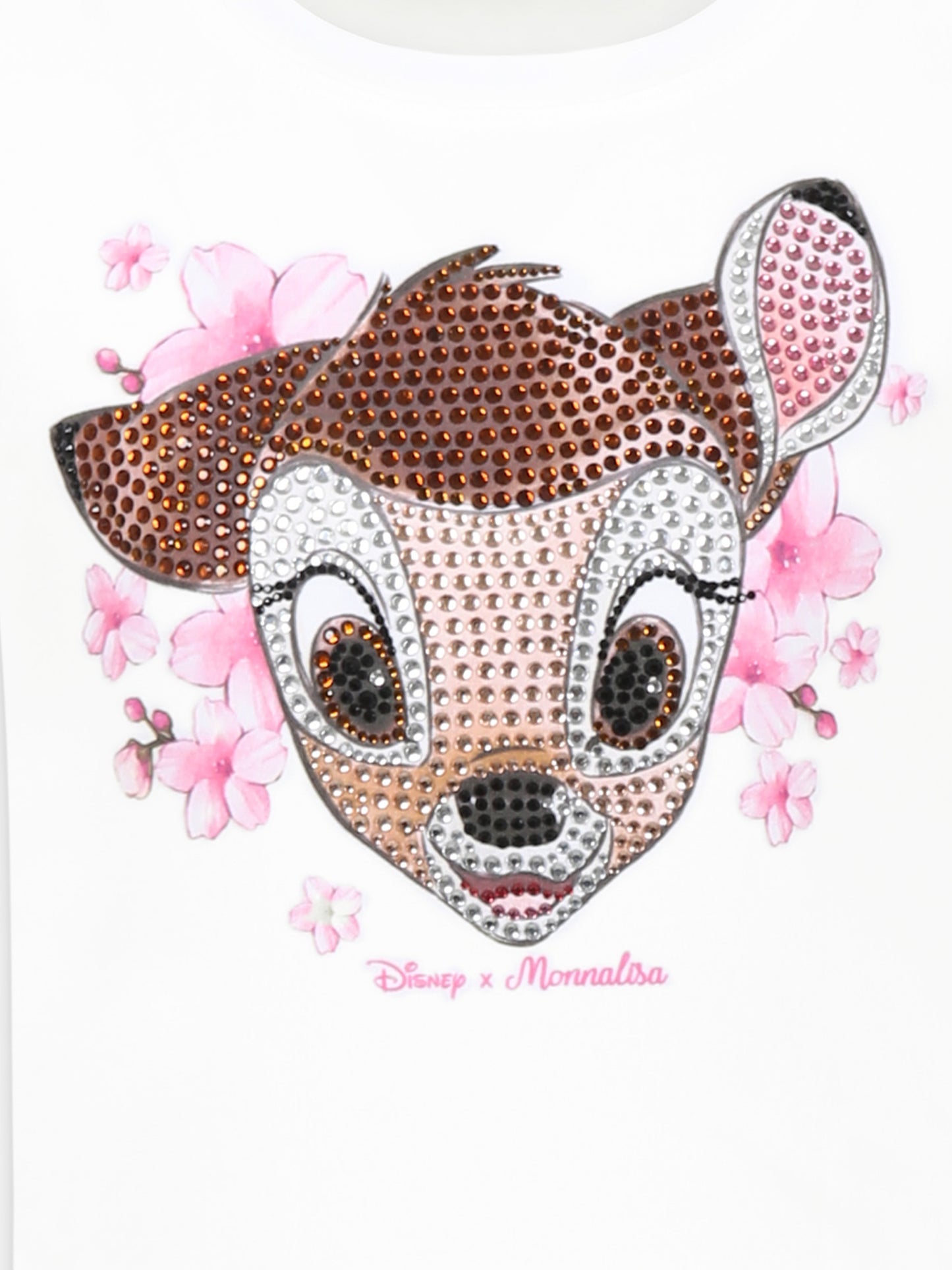 T-shirt bianca per bambina con Bambi e strass,Monnalisa,19E607 5001 0099