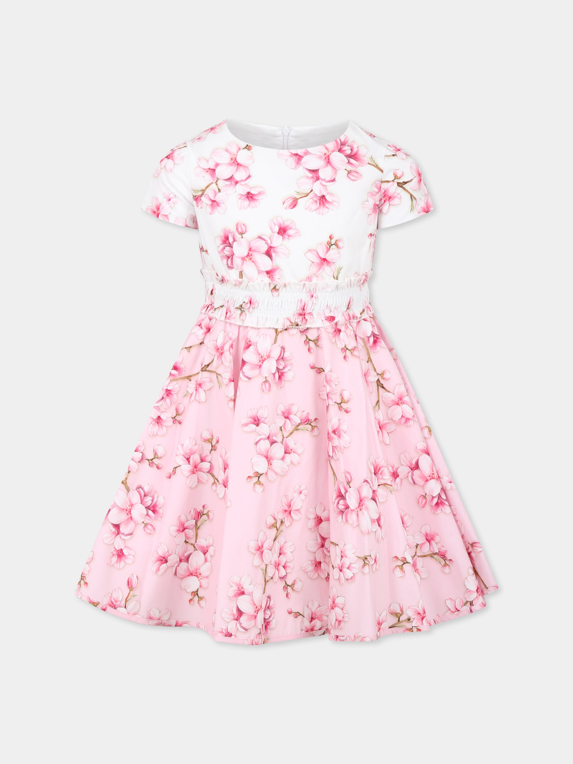 Vestito rosa per bambina con stampa floreale,Monnalisa,11E900 5604 9990