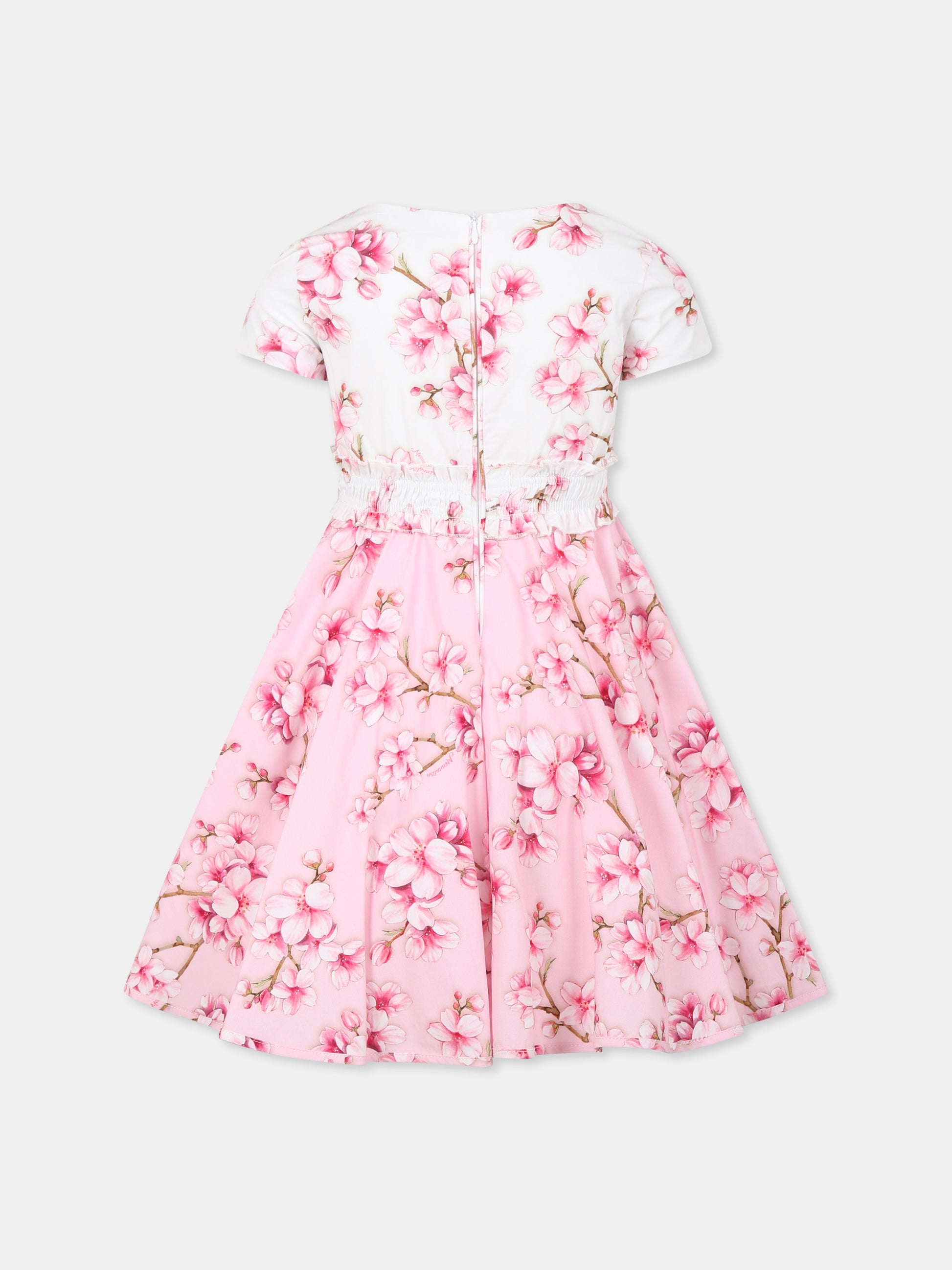 Vestito rosa per bambina con stampa floreale,Monnalisa,11E900 5604 9990