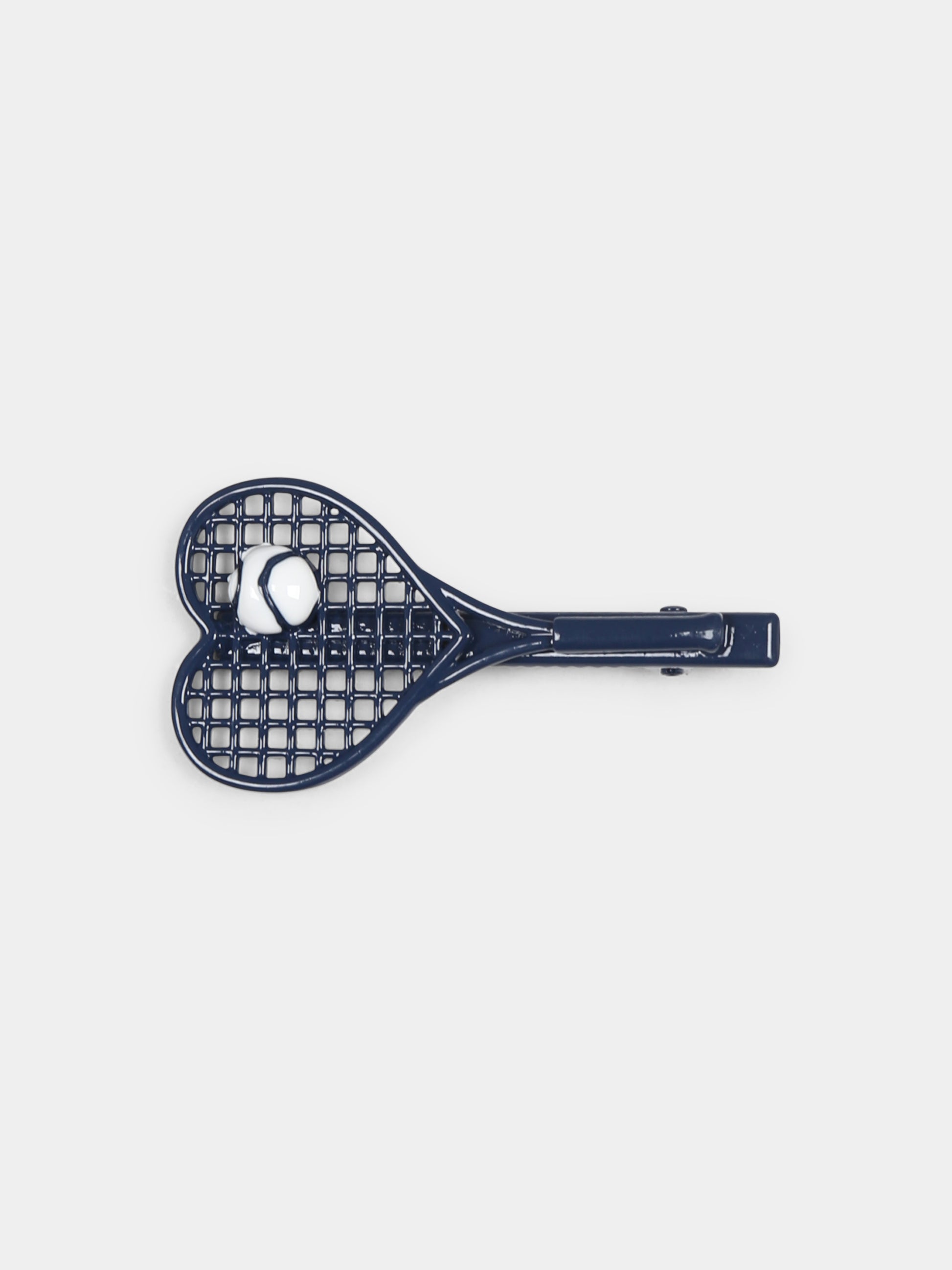 Set fermagli blu per bambina con logo e racchetta da tennis,Monnalisa,19E009 5075 0056