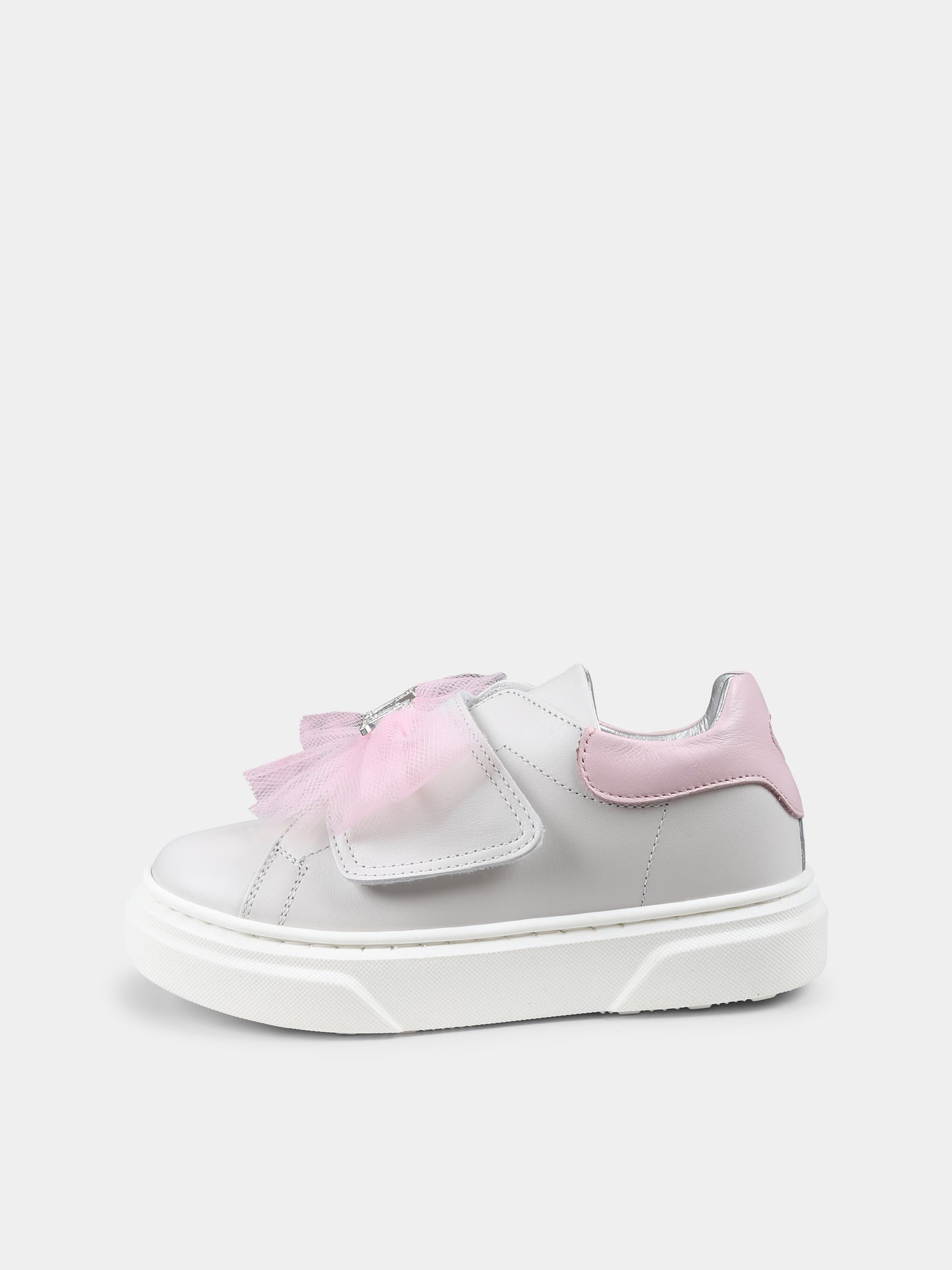 Sneakers grigie per bambina con fiocco,Monnalisa,83E008 5721 0190