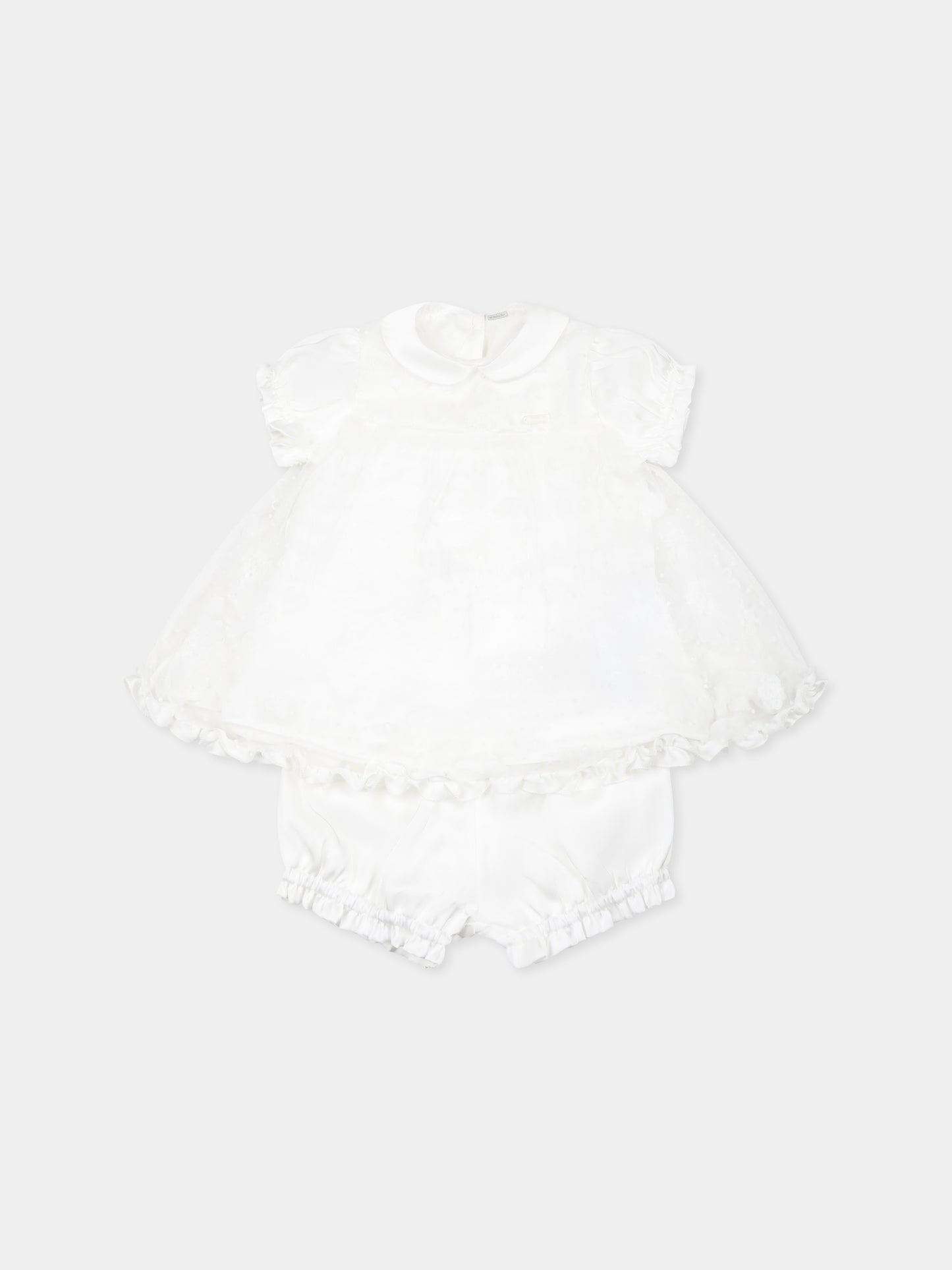 Completo bianco per neonata con pois e fiori,Monnalisa,35E520 5912 0001
