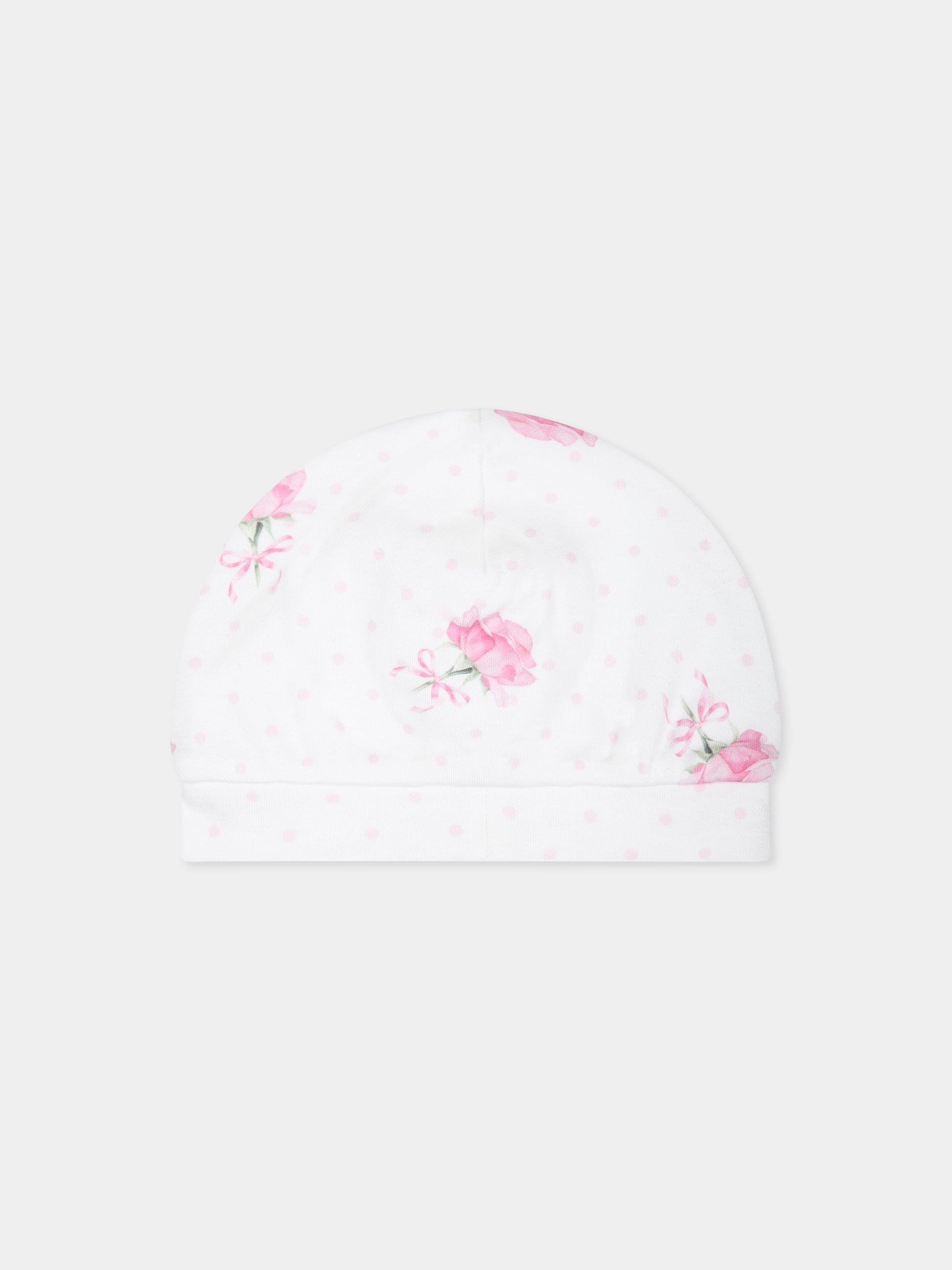 Cappello bianco per neonata con pois e rosa,Monnalisa,35E005 5007 9990