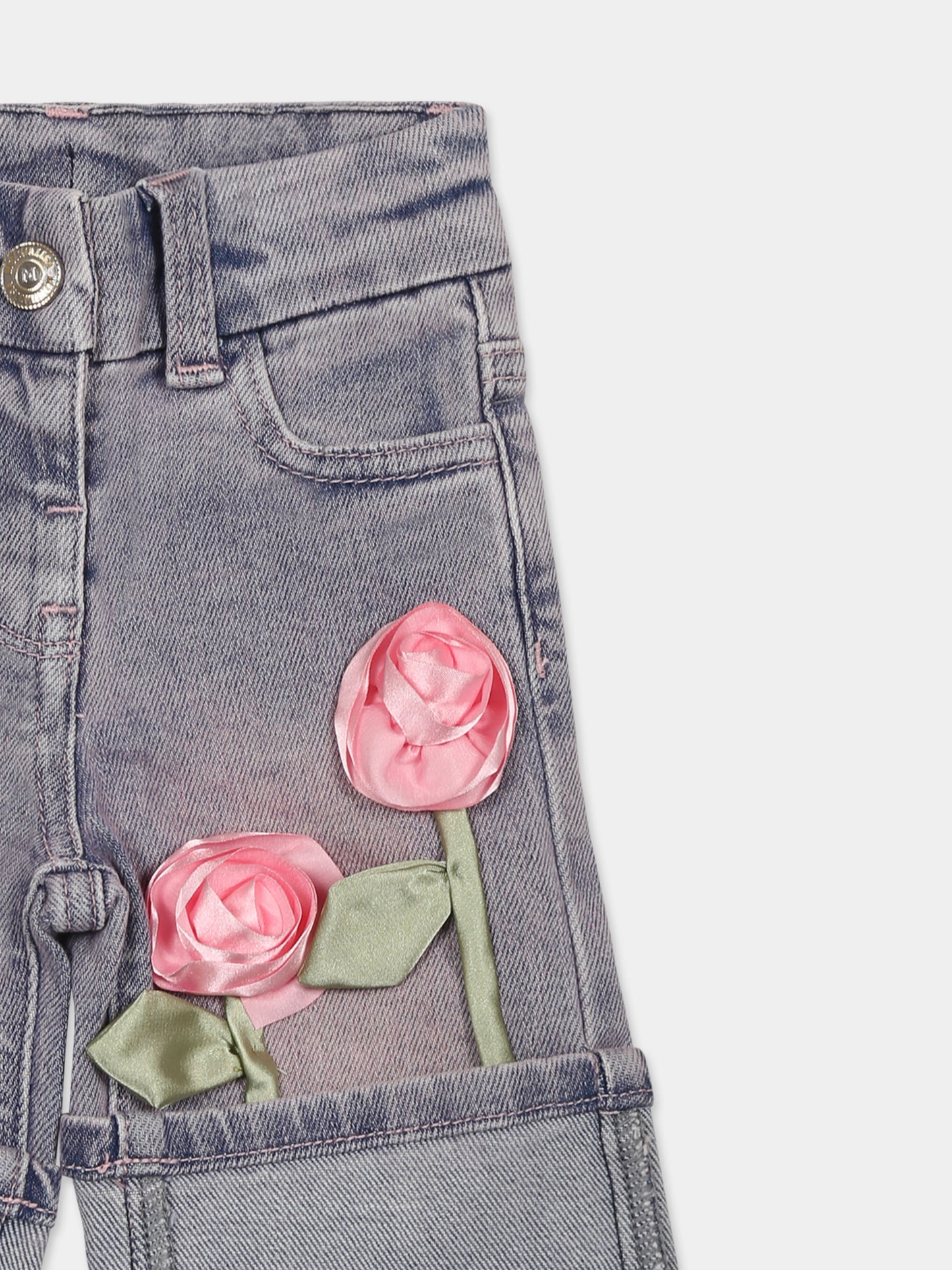 Denim jeans for baby girl with roses