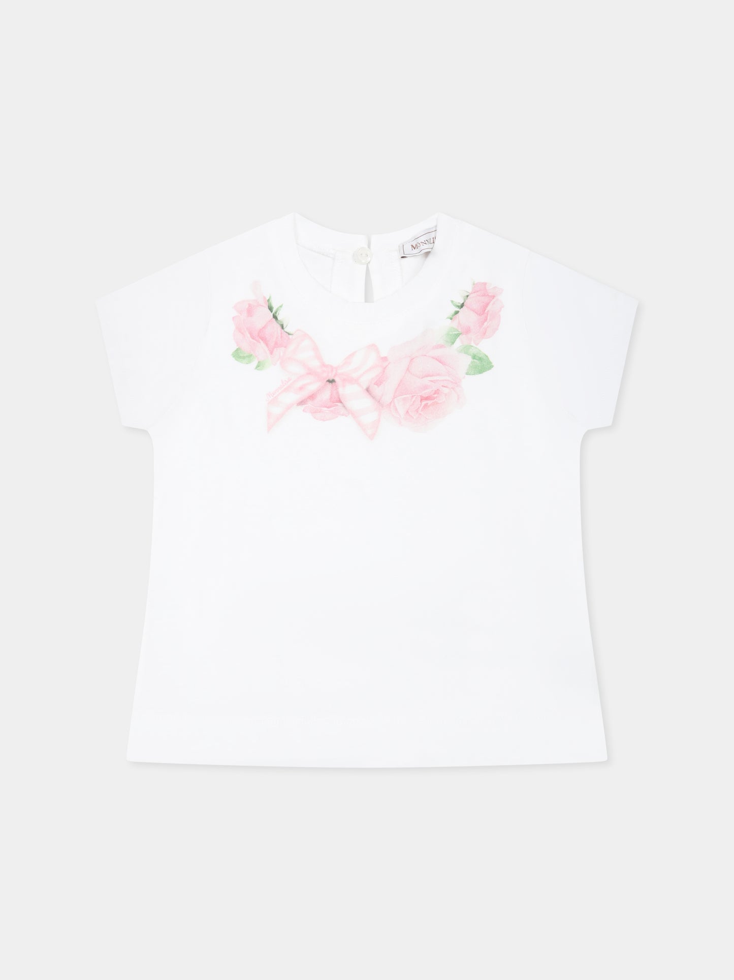 T-shirt bianca per neonata con stampa rose,Monnalisa,39E601 5015 0099
