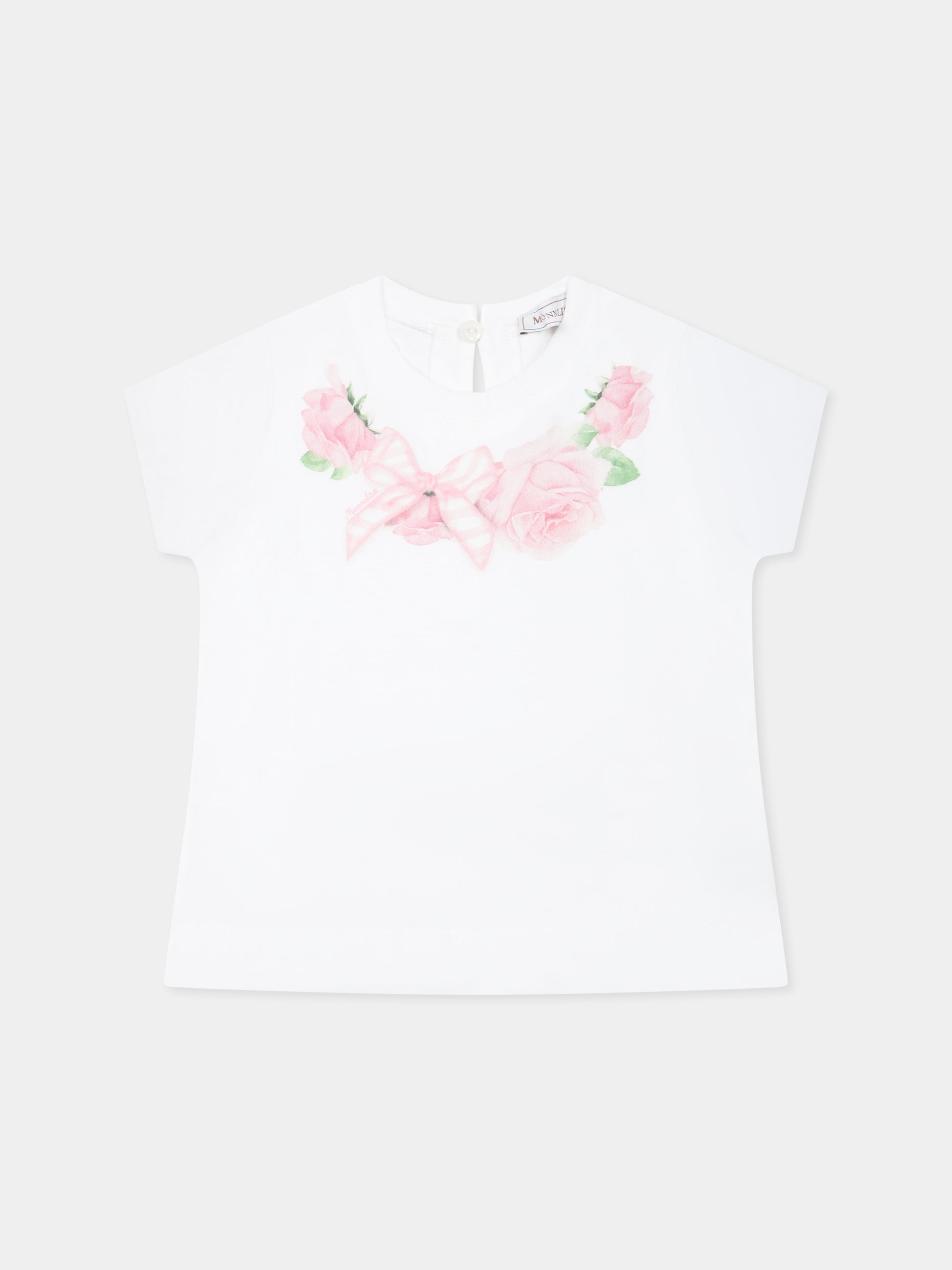 T-shirt bianca per neonata con stampa rose,Monnalisa,39E601 5015 0099