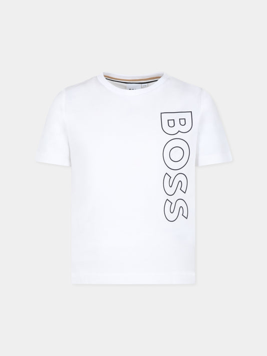 T-shirt bianca per bambino con logo,Boss,J25O66 10P