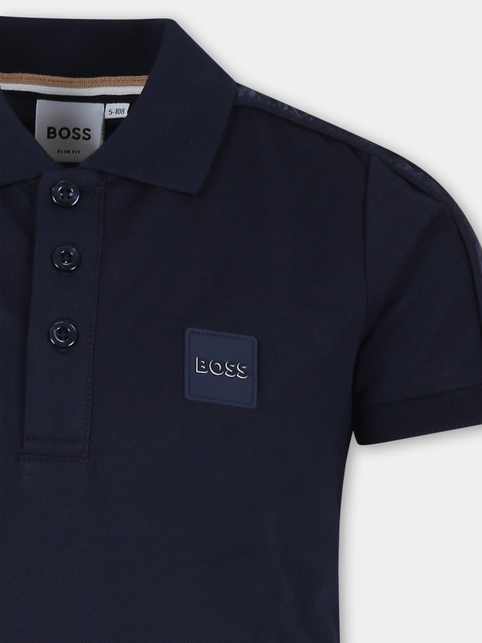 Polo blu per bambino con logo,Boss,J25Q00 849