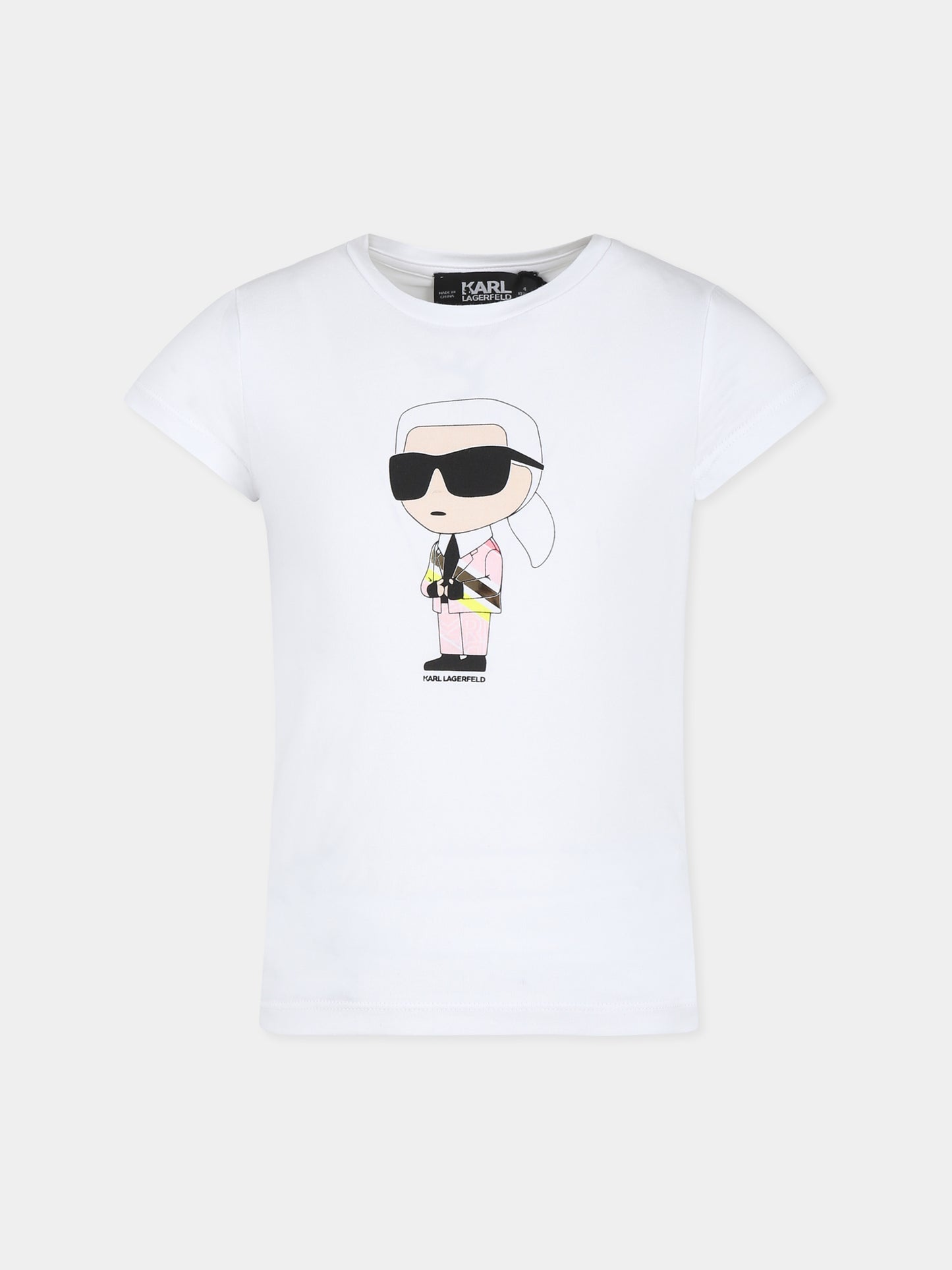 T-shirt bianca per bambina con Karl,Karl Lagerfeld Kids,Z15439 10B