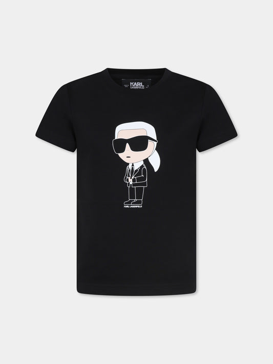 T-shirt nera per bambini con Karl,Karl Lagerfeld Kids,Z25410 09B