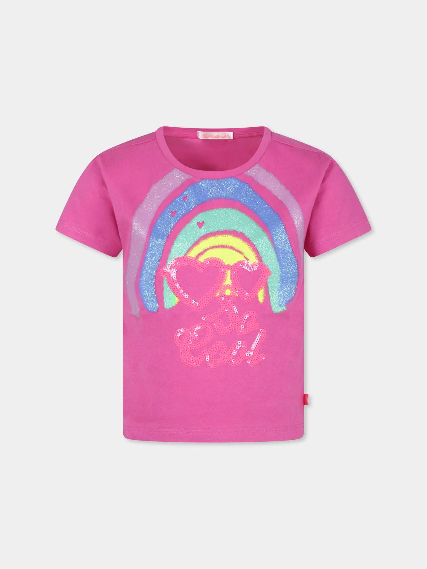 T-shirt fucsia per bambina con arcobaleno,Billieblush,U15B31 482