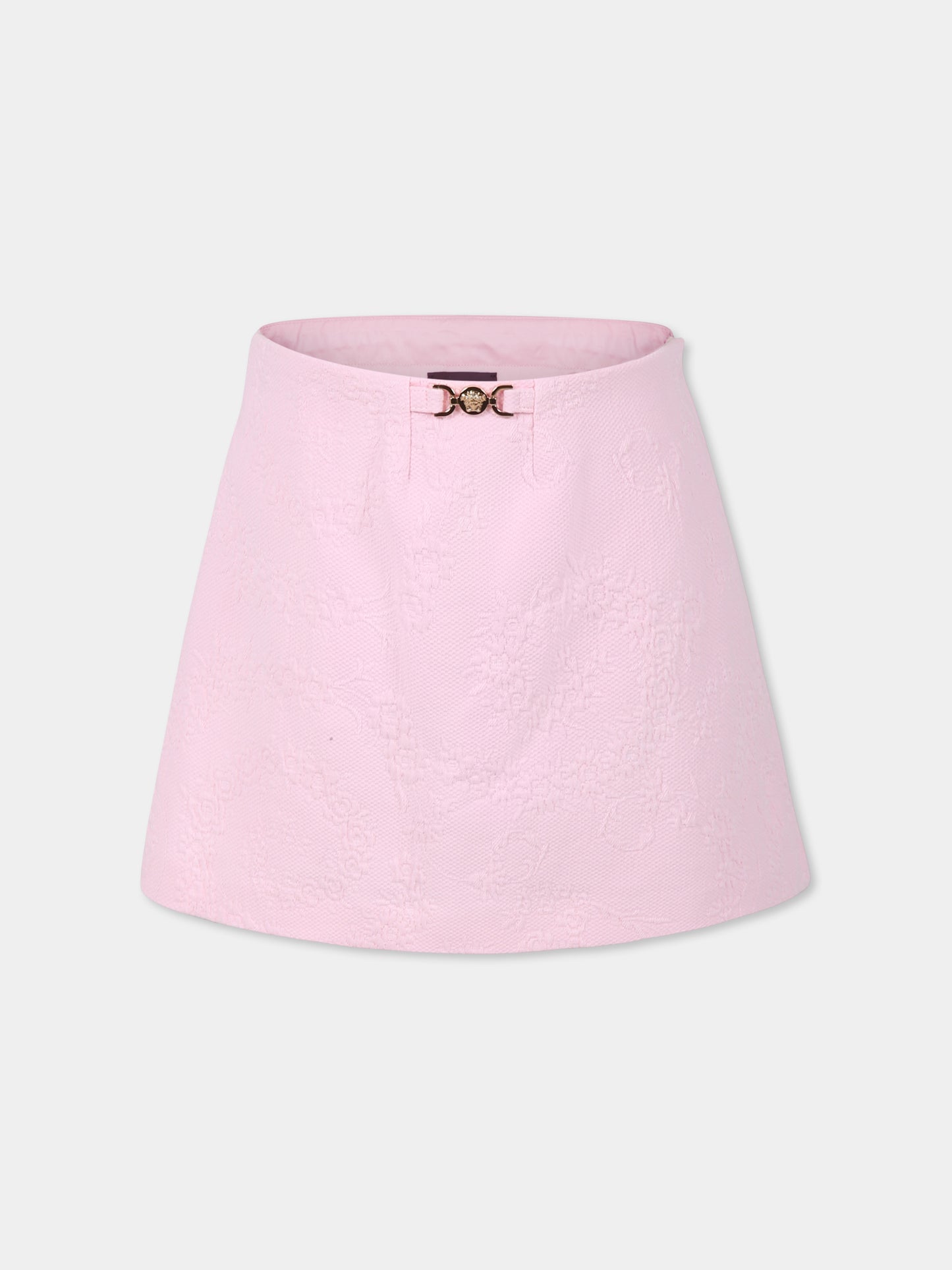 Shorts rosa per bambina con vortici floreali,Versace,1018120 1A13174 1PS10