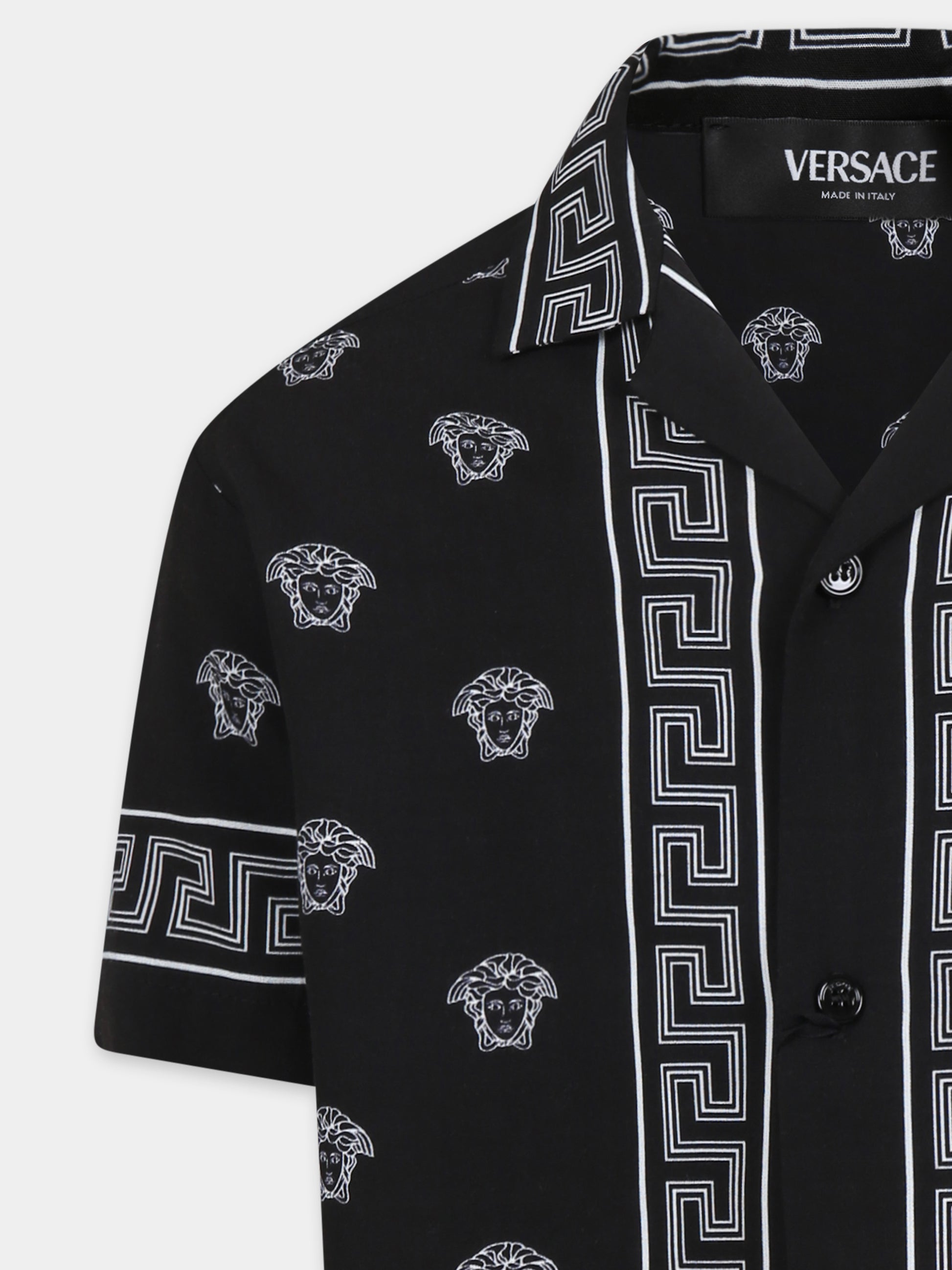 Camicia nera per bambino con stampa bandana Medusa,Versace,1018261 1A13057 5B040