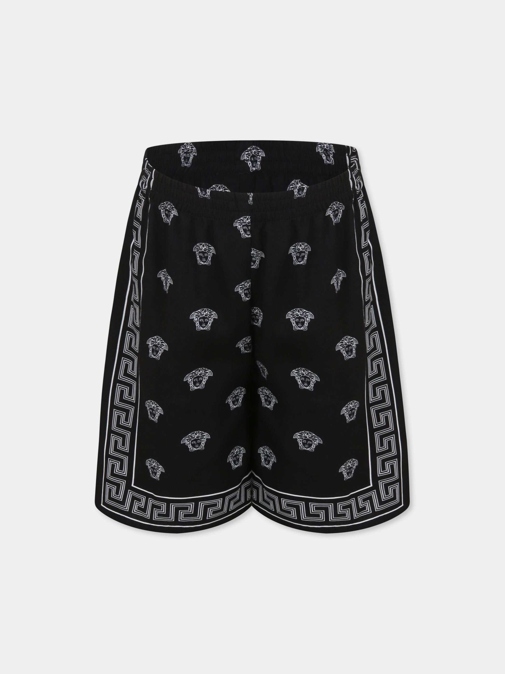 Shorts neri per bambino con stampa bandana Medusa,Versace,1018268 1A13057 5B040