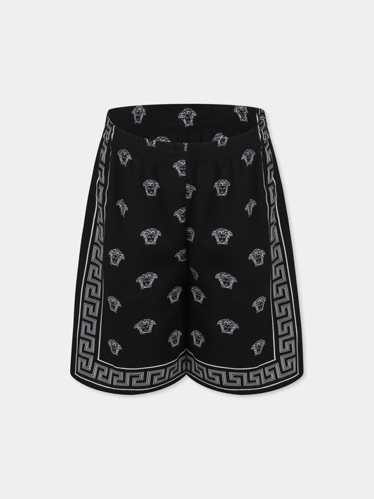 Shorts neri per bambino con stampa bandana Medusa,Versace,1018268 1A13057 5B040
