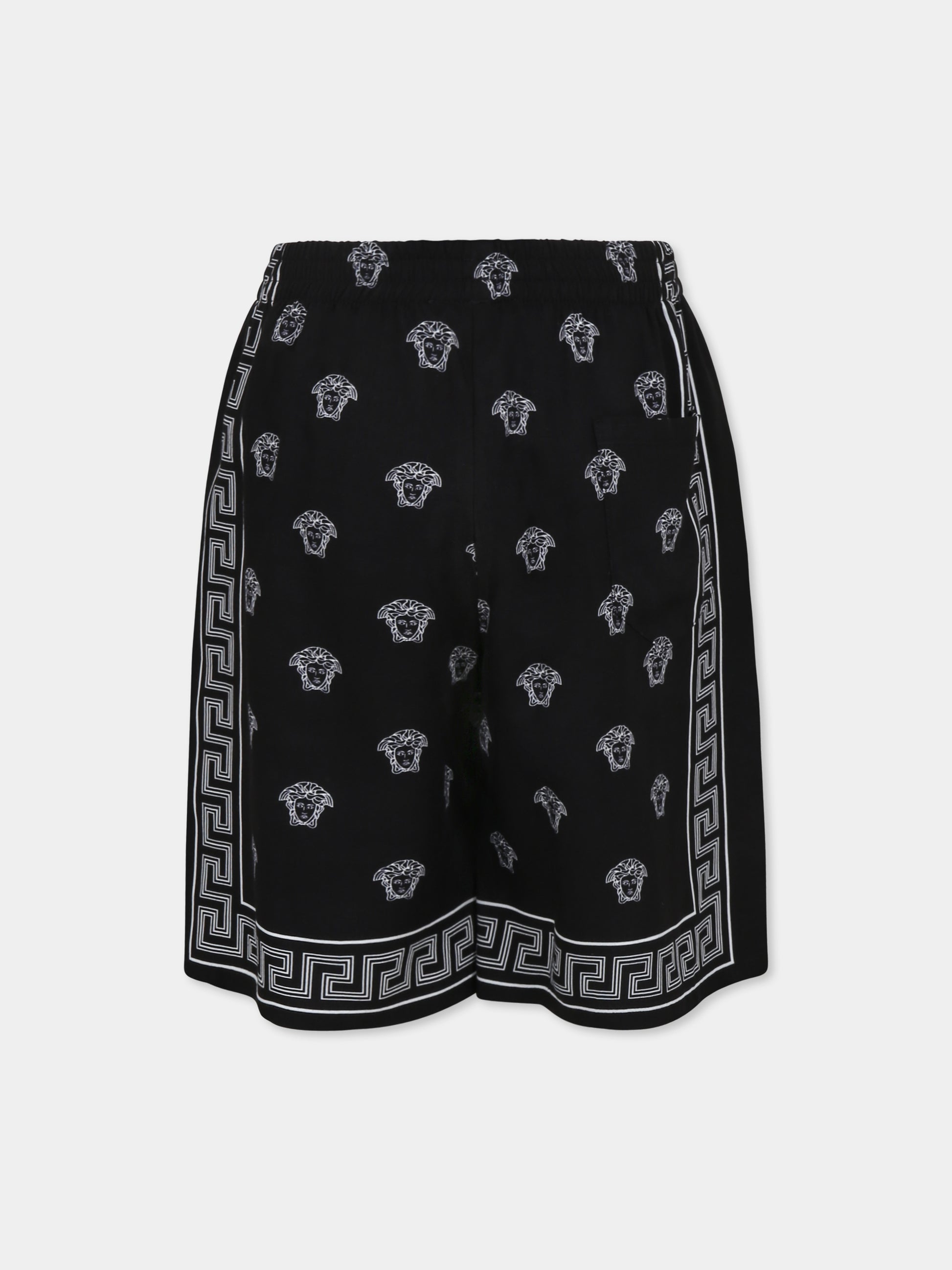 Shorts neri per bambino con stampa bandana Medusa,Versace,1018268 1A13057 5B040