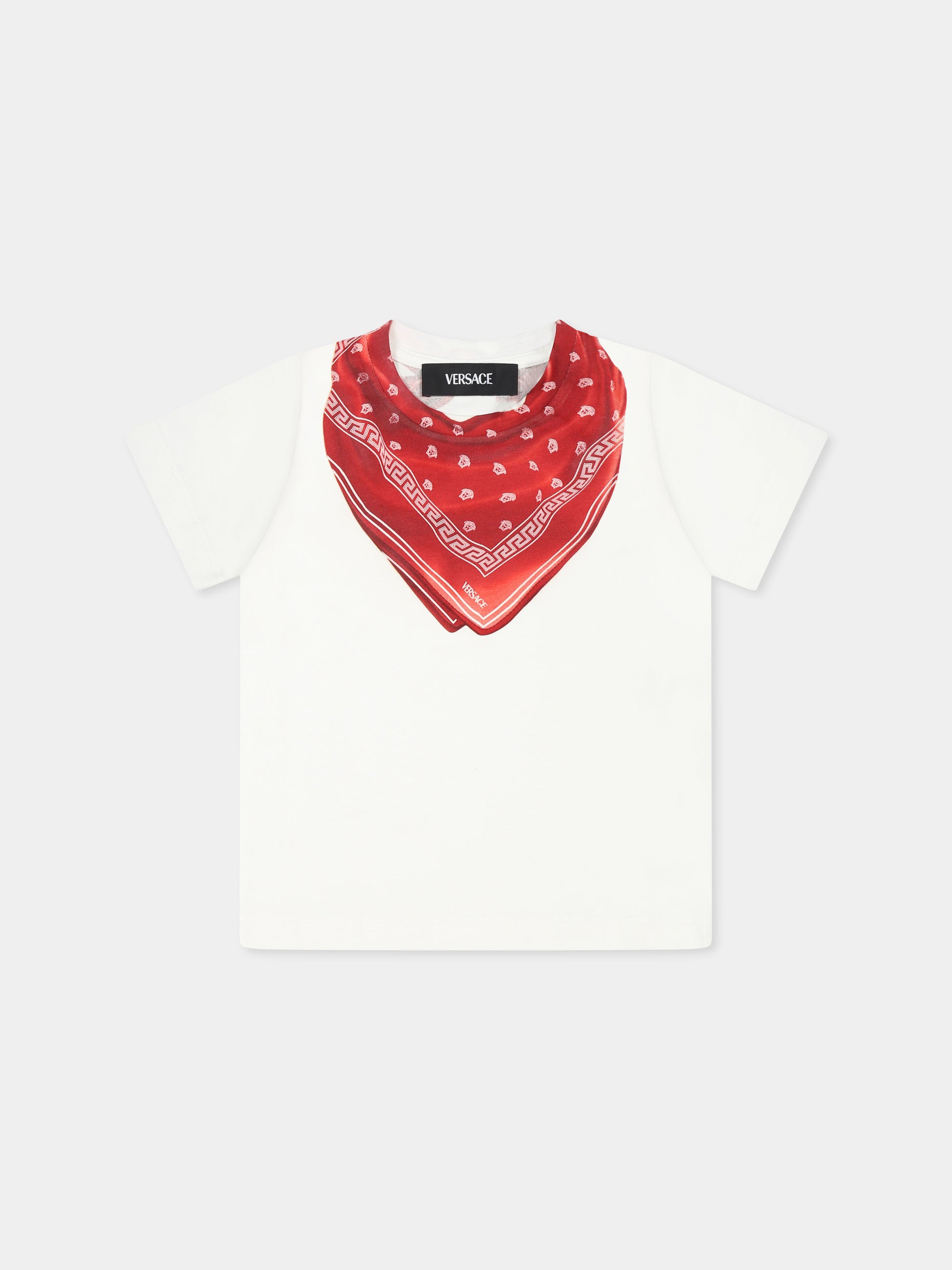 T-shirt bianca per neonati con bandana e Medusa,Versace,1018570 1A13237 2W120